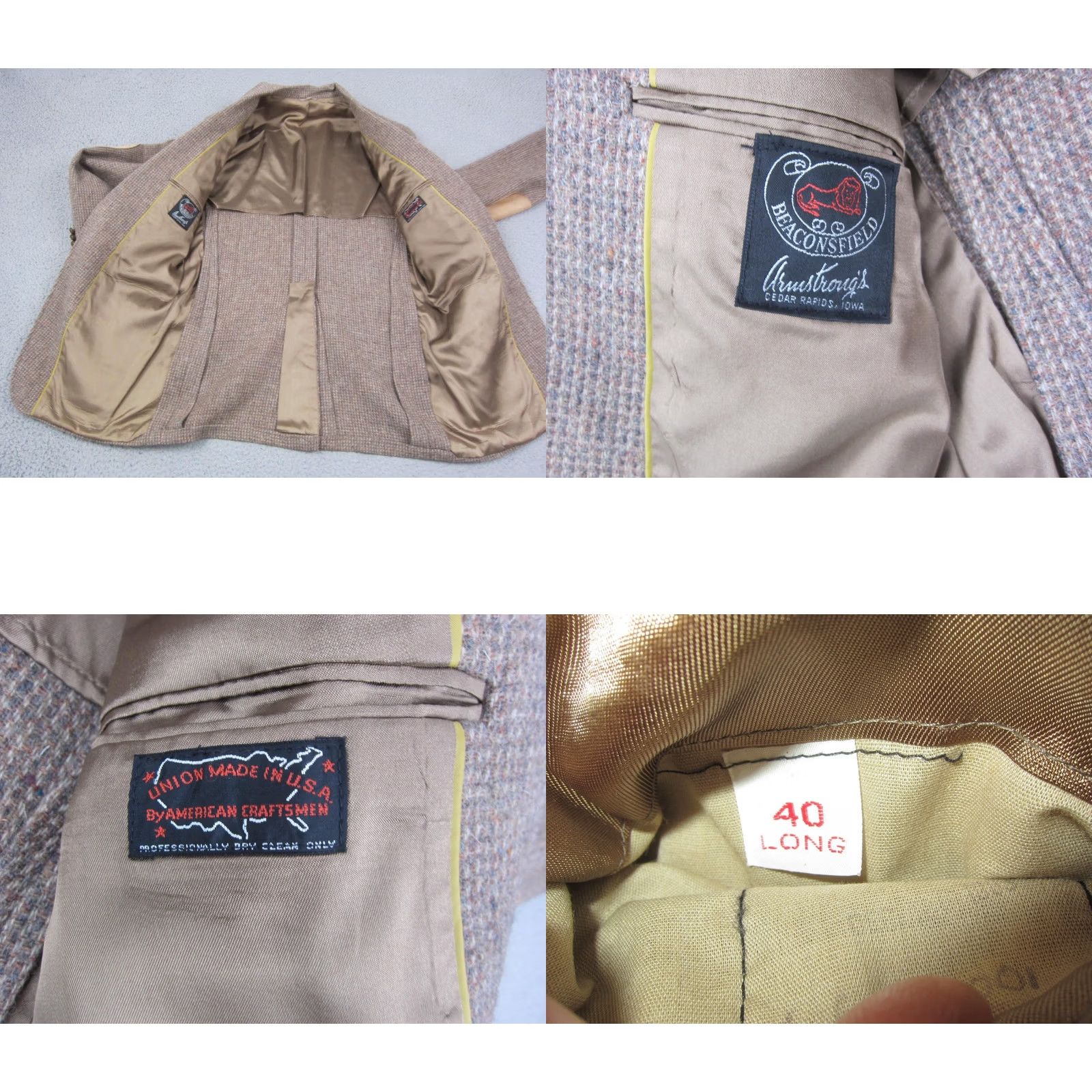 Vintage VINTAGE Tweed Blazer Jacket Mens 40L Brown Elbow Patch Armstrongs Sport 70s Size 40R - 8 Thumbnail