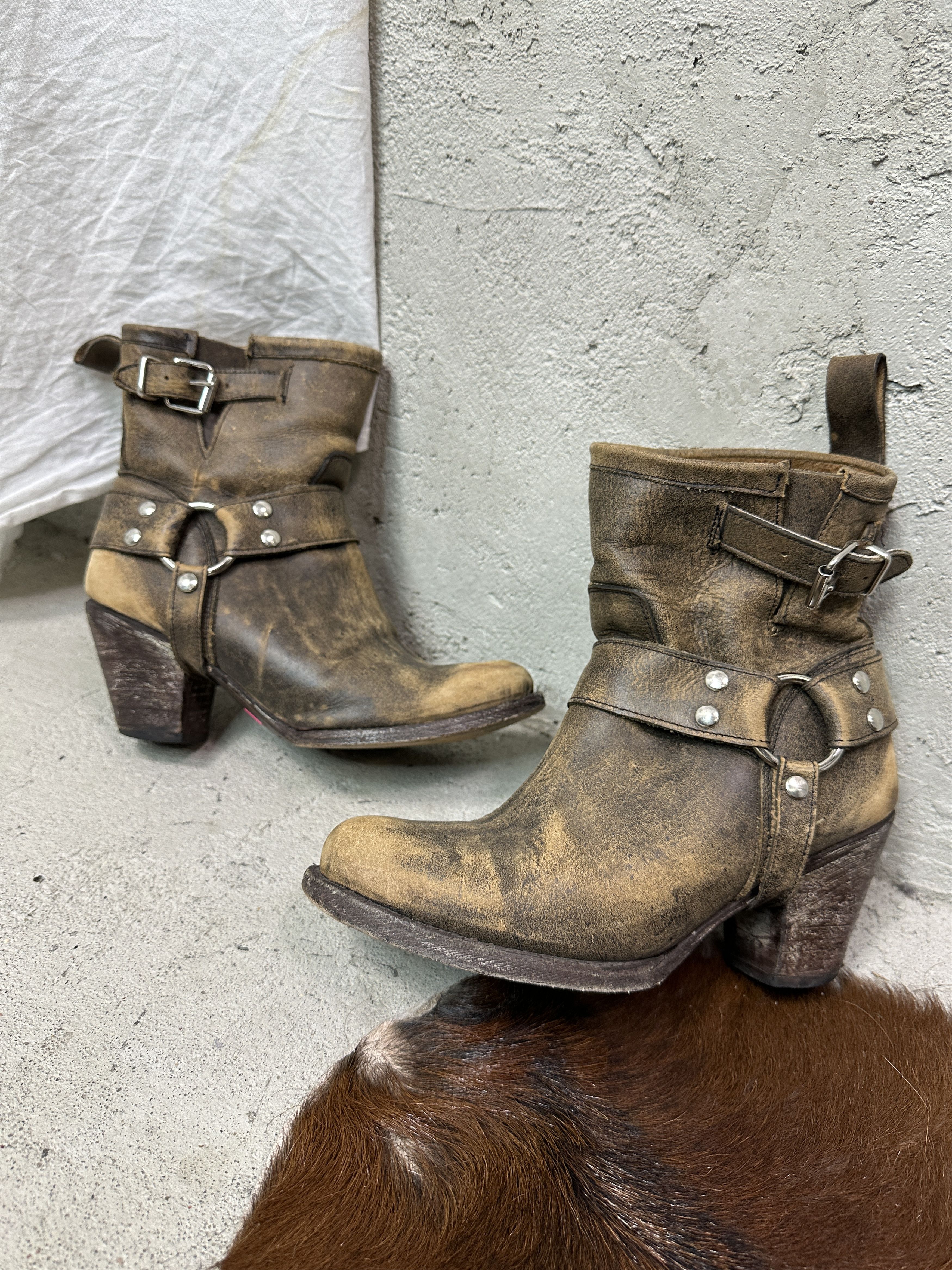 Vintage Washed Buckled Buffalo Cowboy Boots Y2K