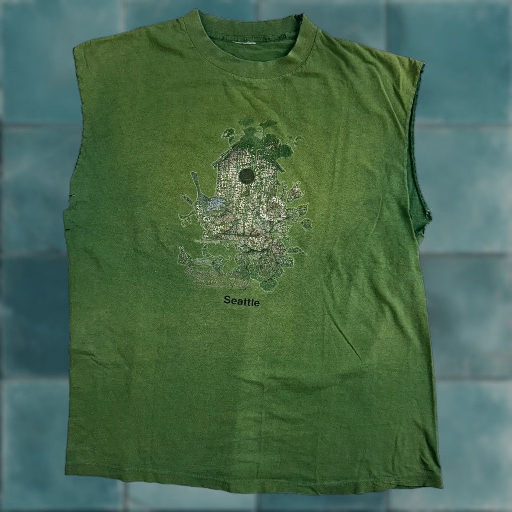 Thrasher VINTAGE T Shirt Seattle Birdhouse Chopped Sleeves Distressed Graphic Green M Mens Size US M / EU 48-50 / 2 - 1 Thumbnail