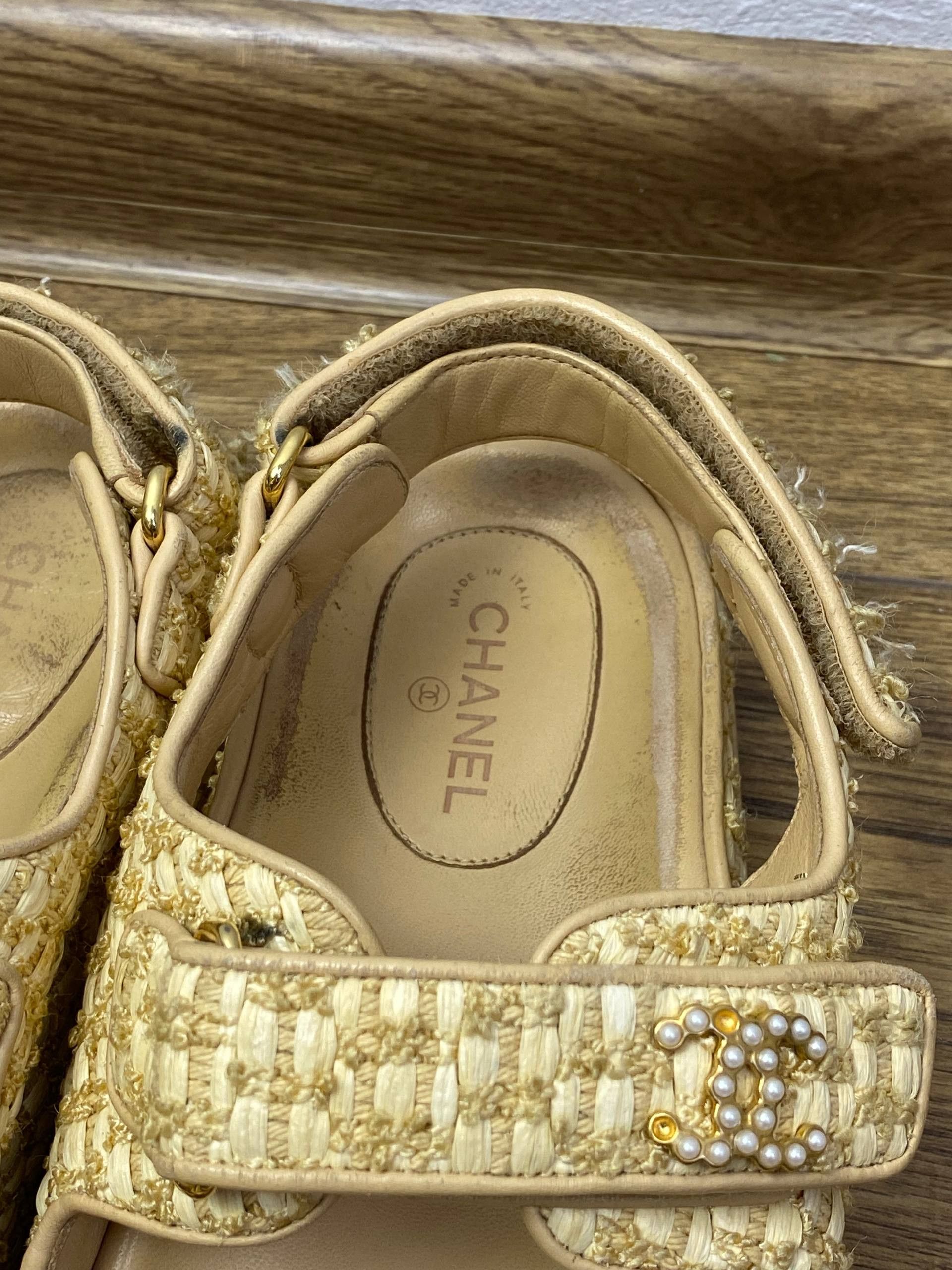 Chanel Chanel Raffia Dad Sandals with Pearl CC Logo – Beige/Gold Size US 9.5 / IT 39.5 - 8 Thumbnail
