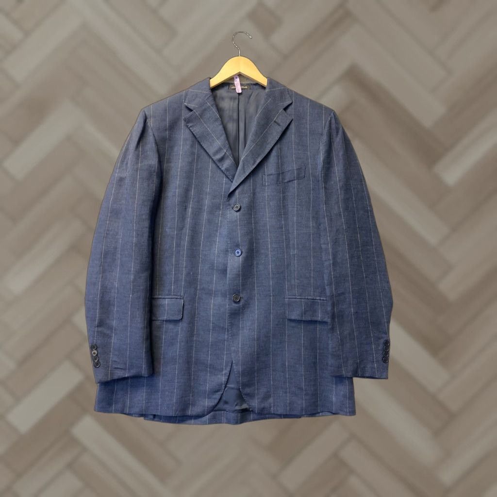 Faconnable VINTAGE Façonnable Linen Sport Coat Jacket Men 44 Navy Tan Stripes Business Casual Italy Size US S / EU 44-46 / 1 - 1 Thumbnail