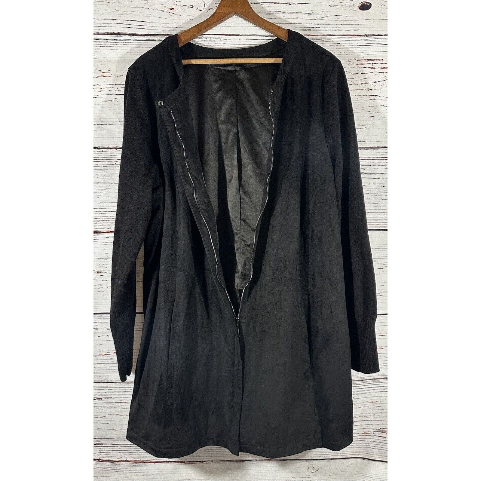 Halston H by Halston Faux Suede Sweater Jacket With Knit Sleeves Bla Size XXL / US 16-18 / IT 52-54 - 2 Thumbnail