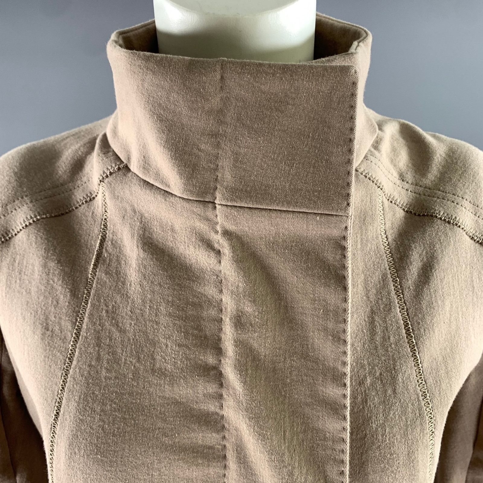 Donna Karan DONNA KARAN Size 8 Beige Cotton Blend Mock Collar Jacket Size M / US 6-8 / IT 42-44 - 2 Thumbnail