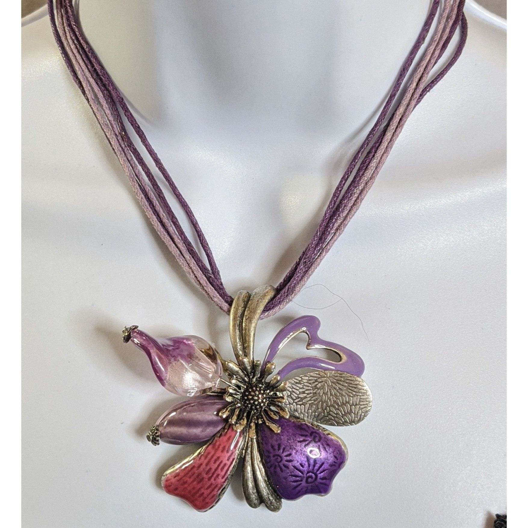 Other Fairycore Floral Multi-Layer Purple Cord Necklace With Enam Size ONE SIZE - 1 Thumbnail