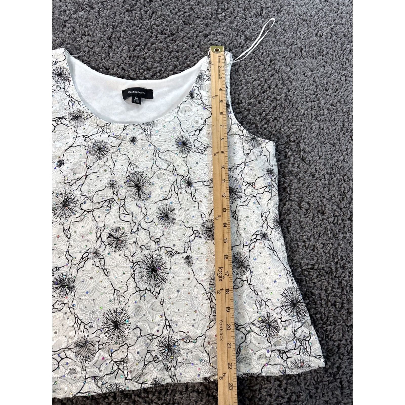 Vintage VINTAGE R&M Richards Tank Shirt Womens 14 White Floral Sequin Fairy Whimsy USA 90s Ladies Tank Top Size XL / US 12-14 / IT 48-50 - 2 Thumbnail
