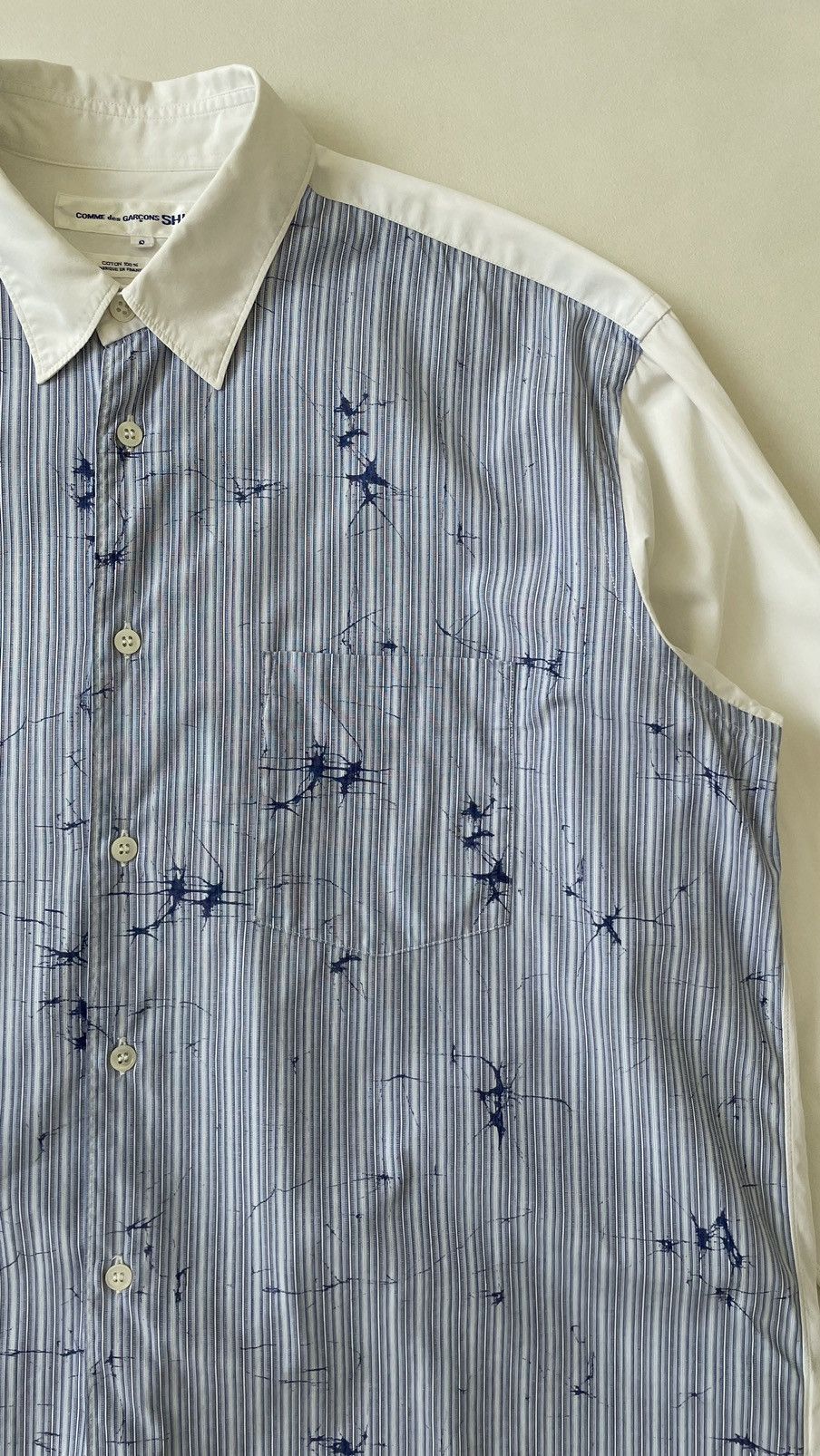 Comme des Garcons Blue/White Stripe Shirt With ‘Splat Print’ Size US M / EU 48-50 / 2 - 5 Thumbnail