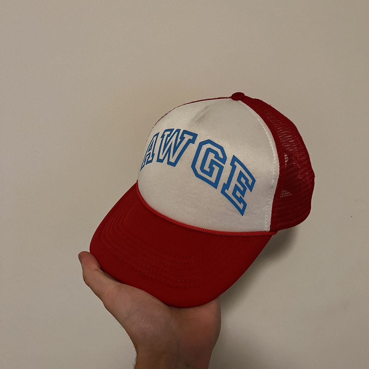 Asap Rocky Awge red white and blue trucker hat | Grailed