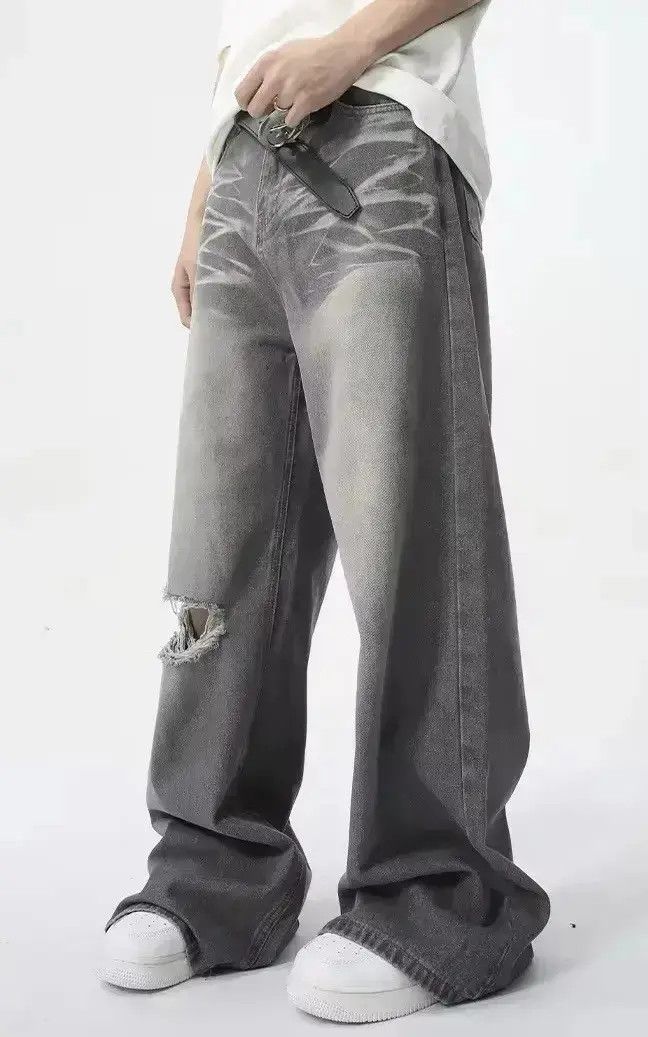 Japanese Brand Retro Hole Washed Wide Leg Jeans Pants y2k Size US 30 / EU 46 - 5 Thumbnail