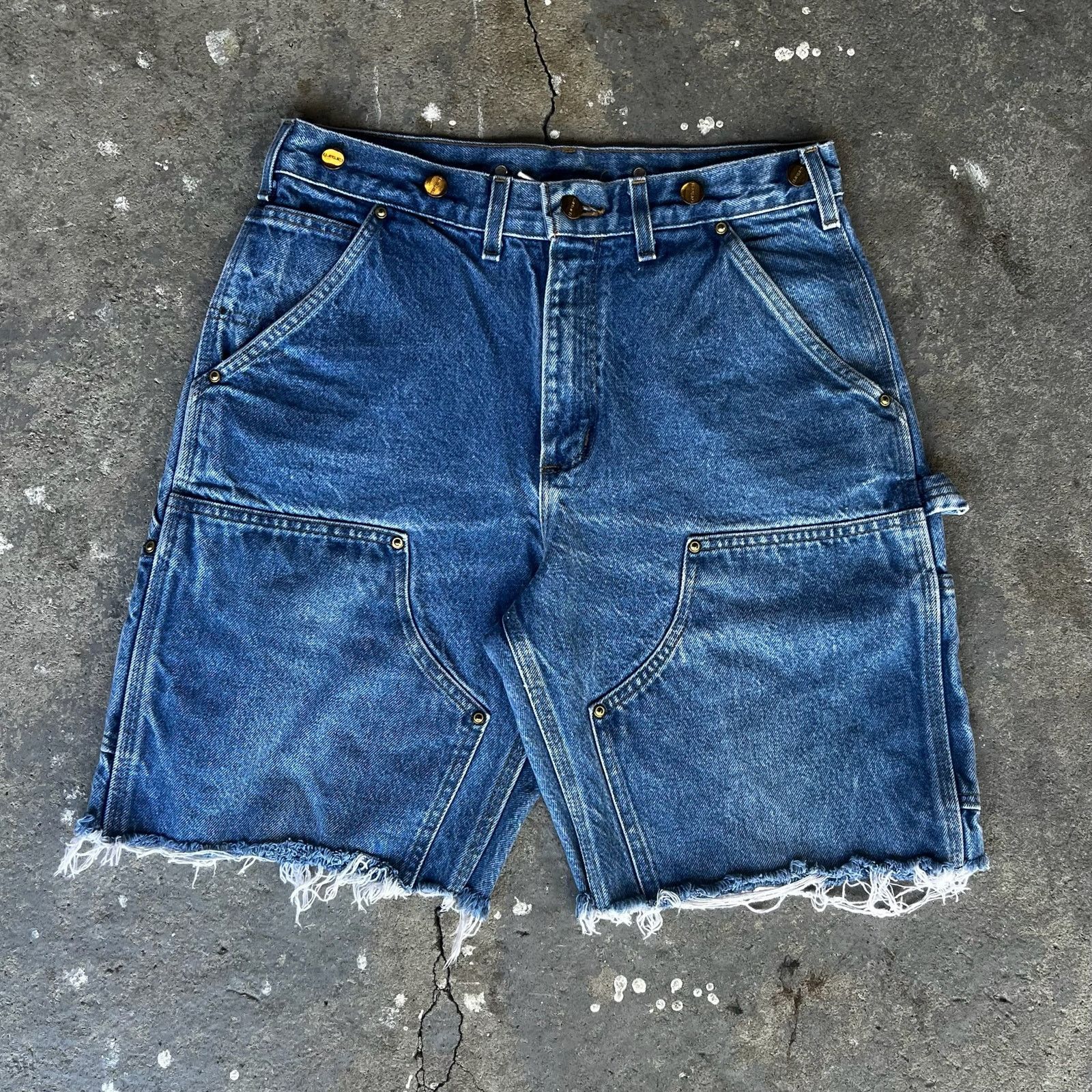Carhartt denim blue jean double knee work wear shorts
