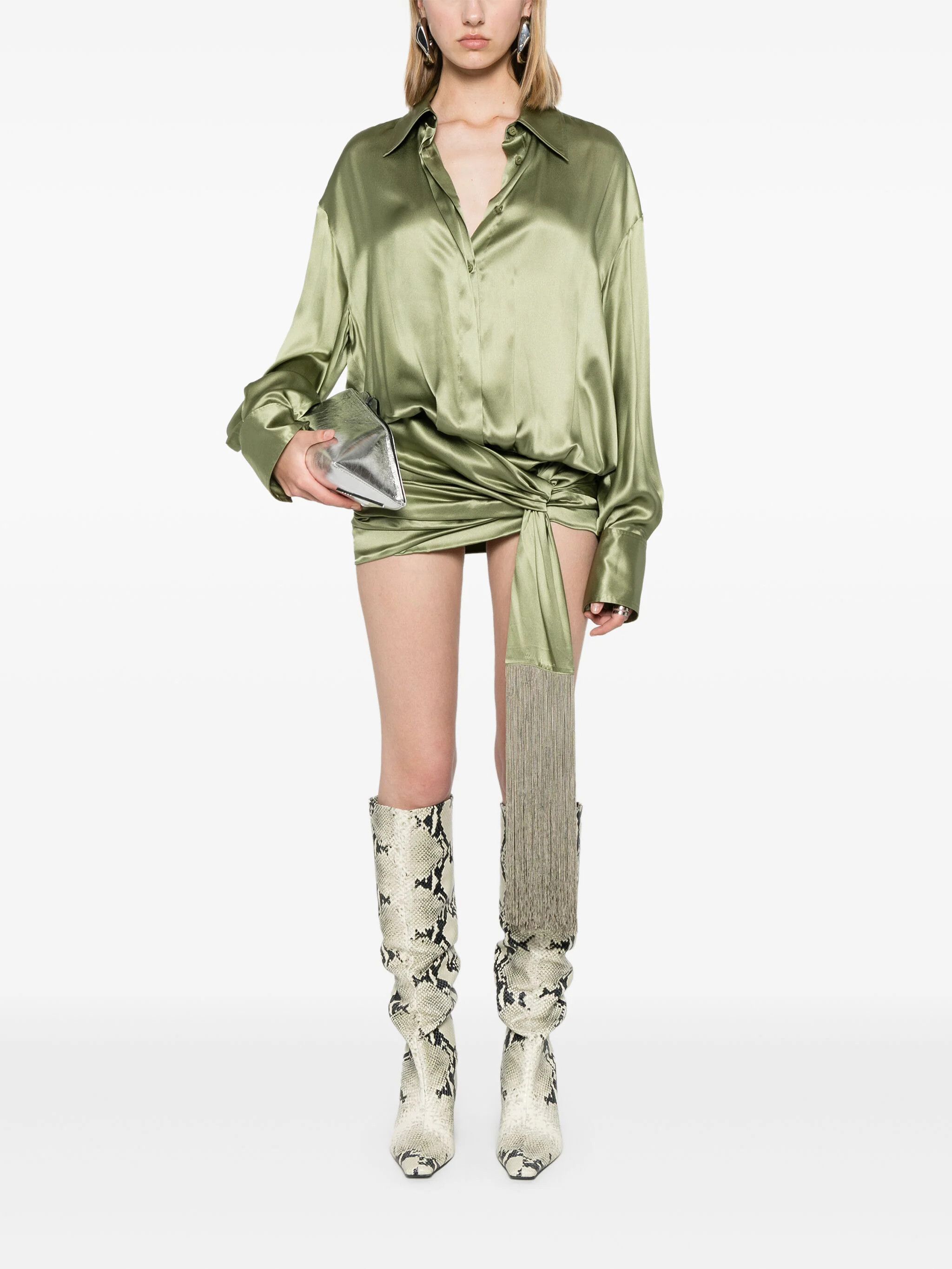 The Attico o1s22i1n1024 Silk Satin Mini Dress in Green Size M / US 6-8 / IT 42-44 - 2 Thumbnail