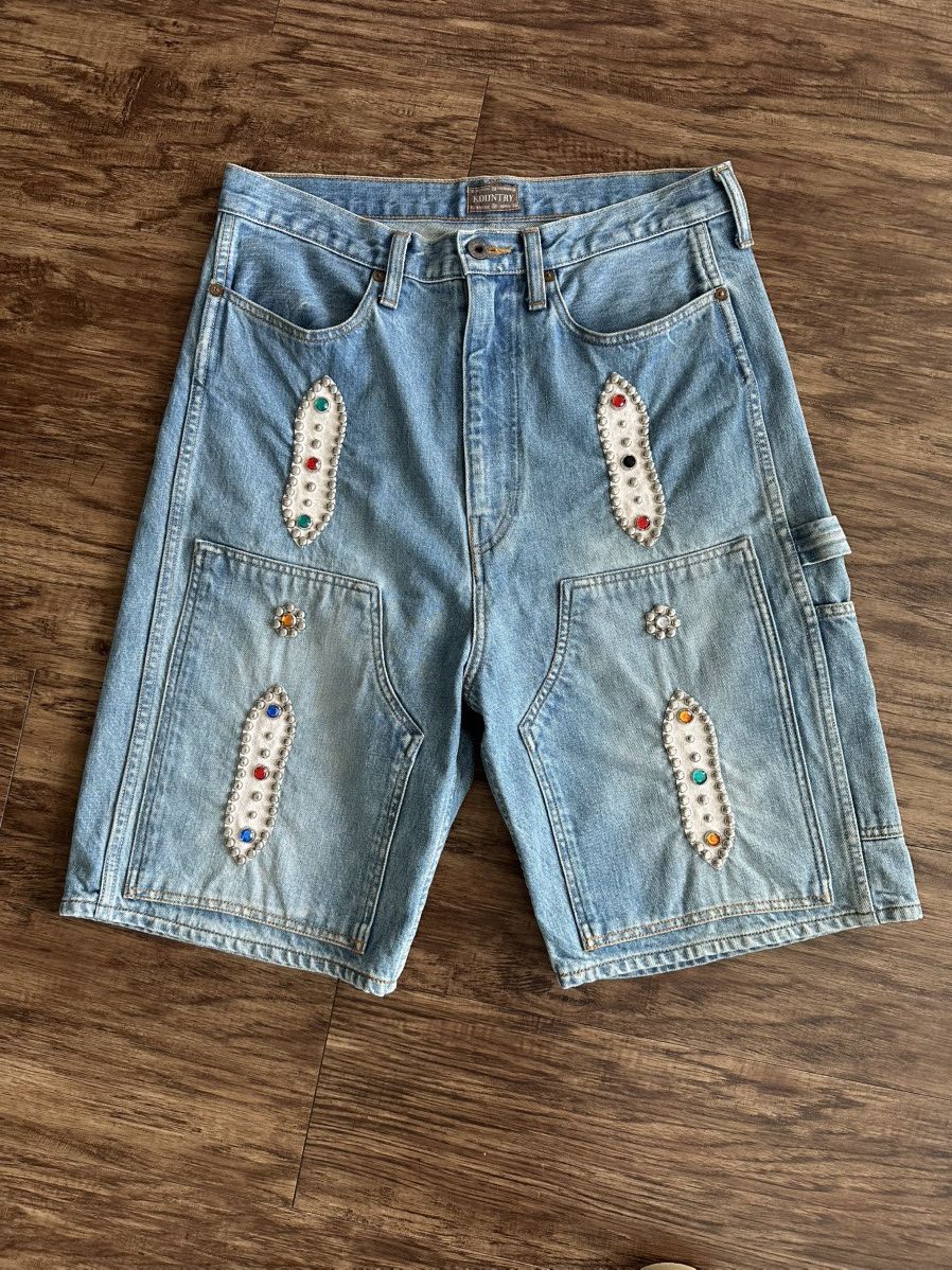 Kapital Kapital Jewel Leather Trim Denim Shorts Size US 32 / EU 48 - 1 Thumbnail