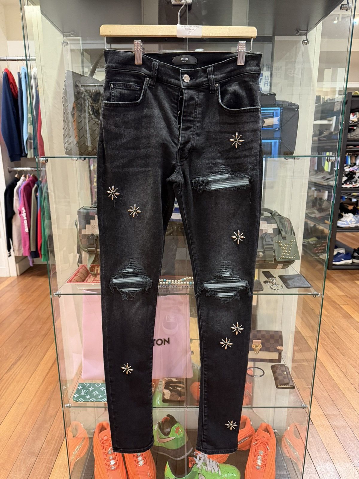Amiri Amiri MX1 Flower Studs w/ Blue Patches - Black Size US 30 / EU 46 - 1 Thumbnail