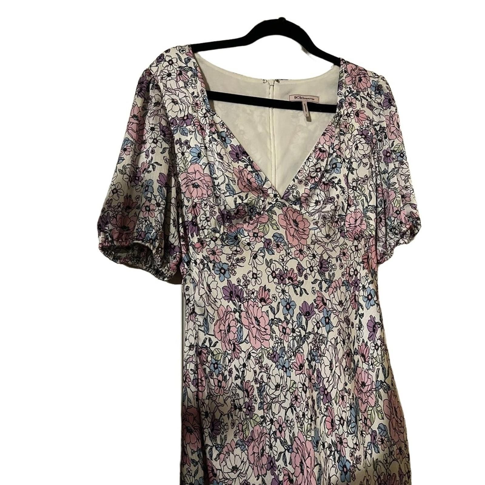 Bcbgmaxazria BCBGMAXAZRIA Maxi 10 Floral V-Neck Puff Sleeve Silk Coquette Size L / US 10 / IT 46 - 6 Thumbnail