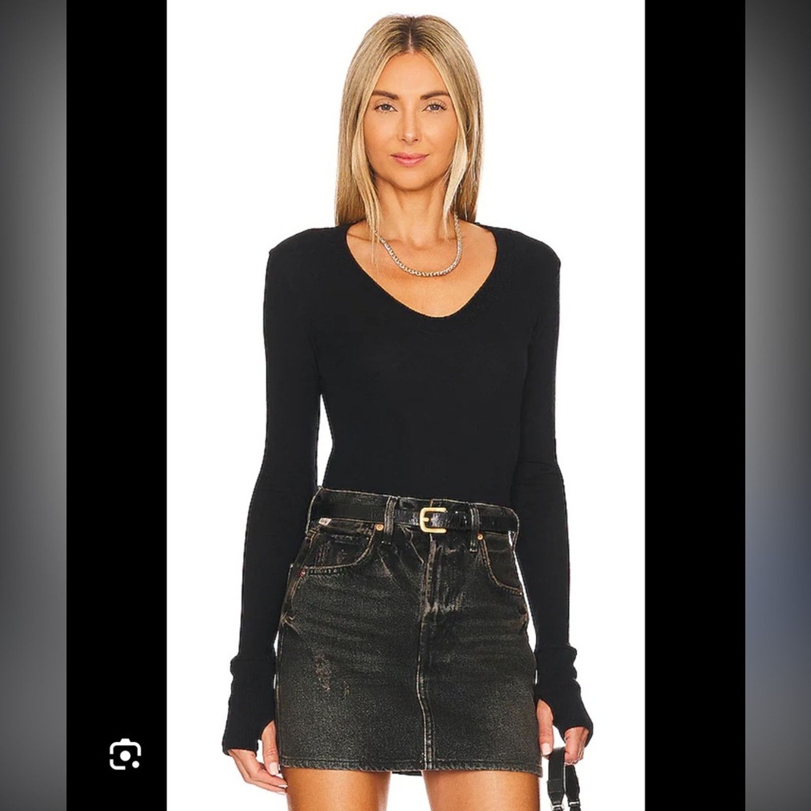 Enza Costa NEW Enza Costa $225 Cashmere Long Sleeve Bodysuit BLACK S Size S / US 4 / IT 40 - 1 Thumbnail
