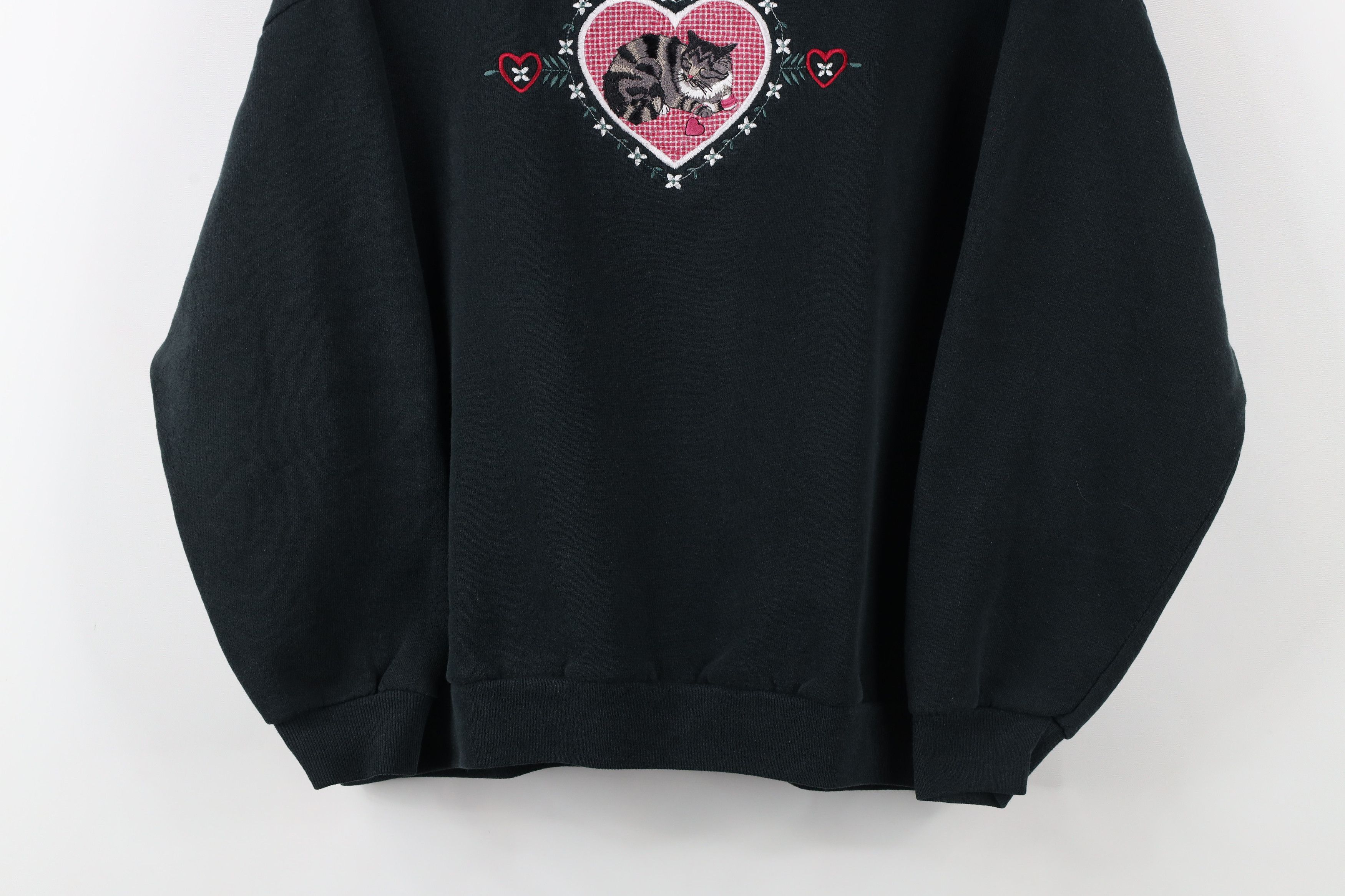 Vintage Vintage 90s Streetwear Heart Flower Cat Kitten Sweatshirt Size M / US 6-8 / IT 42-44 - 3 Thumbnail