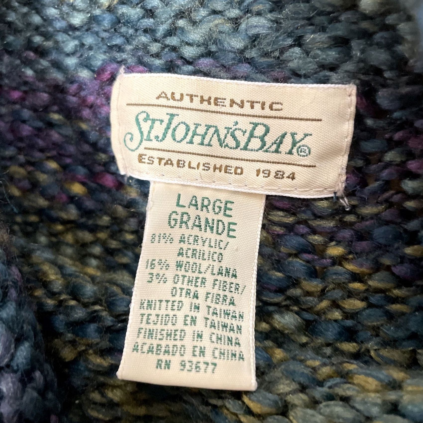 Vintage VINTAGE St. John's Bay Wool Roll Neck Sweater Women L Green Purple Knit Pullover 90s Size L / US 10 / IT 46 - 5 Thumbnail