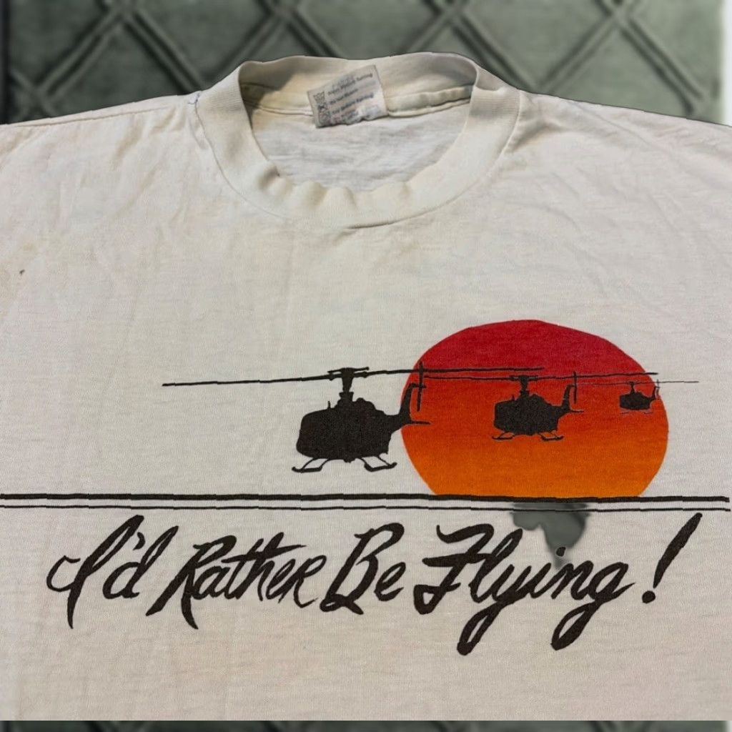 Hanes VINTAGE 1980s I’d Rather Be Flying Military Helicopter White Hanes T-Shirt Large Men Mens L White Military 1980s Size US L / EU 52-54 / 3 - 1 Thumbnail