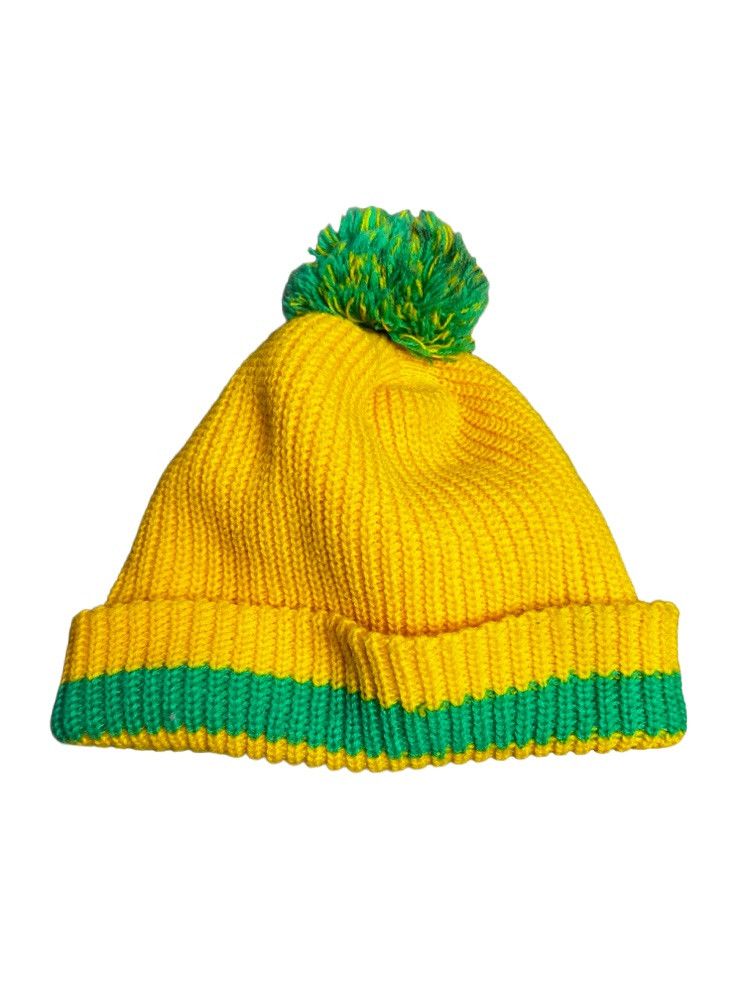 Vintage Vintage Yellow and Green Knit Beanie with Pom Pom Size ONE SIZE - 1 Thumbnail