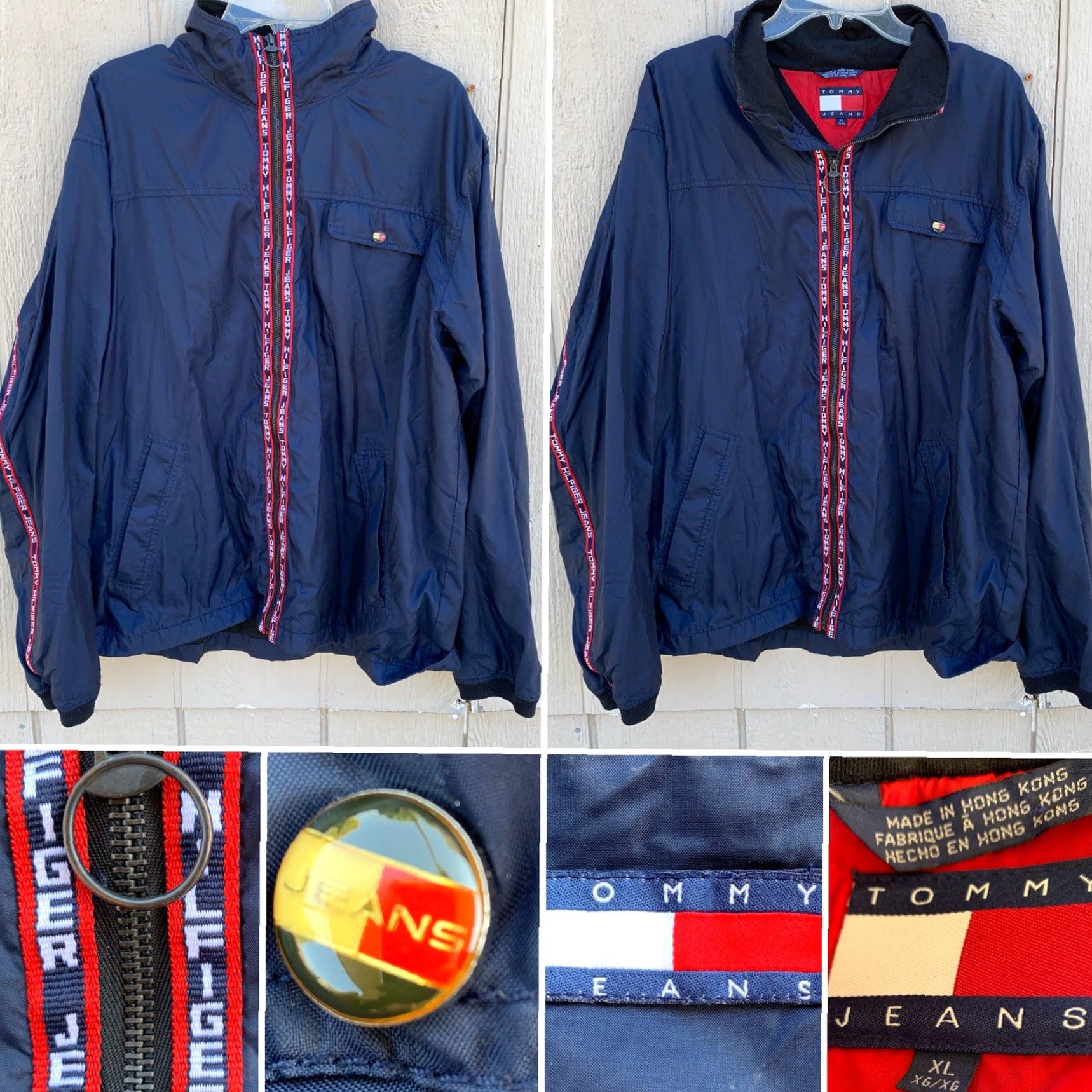 Tommy Hilfiger VINTAGE Tommy Jeans Windbreaker Jacket TOMMY HILFIGER JEANS Spell Out XL Size US 36 / EU 52 - 2 Thumbnail