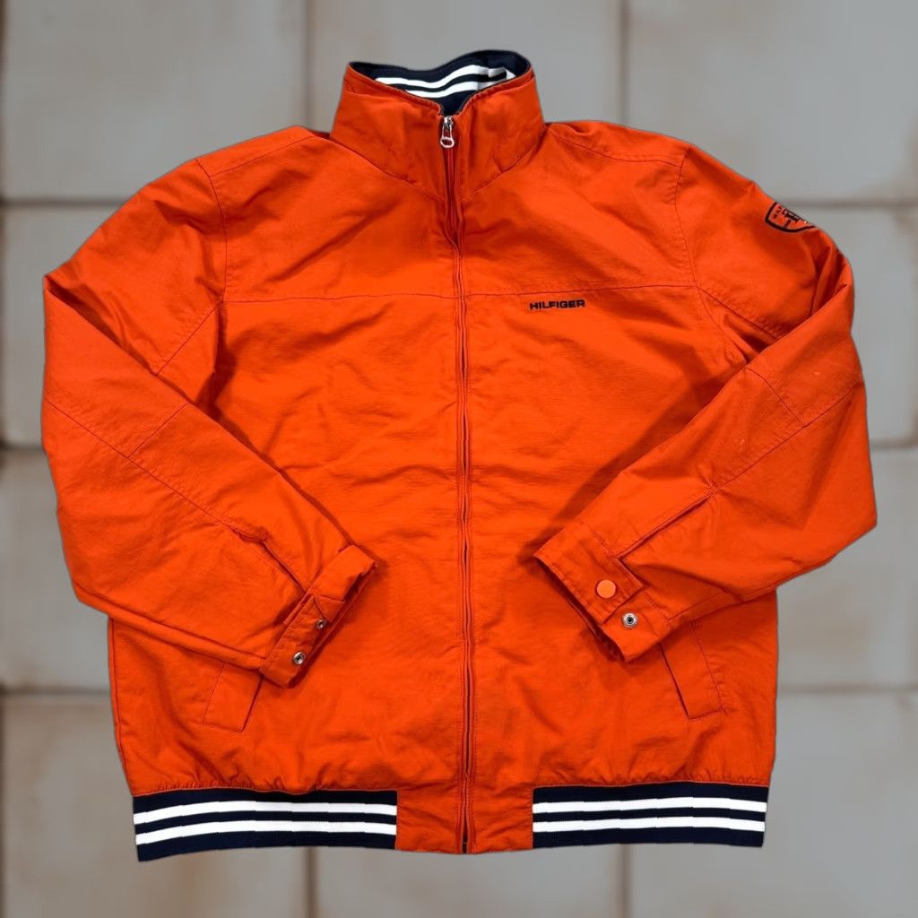 Tommy Hilfiger Jacket Men 2XL Orange Stowaway Hooded Zip Up Windbreaker
