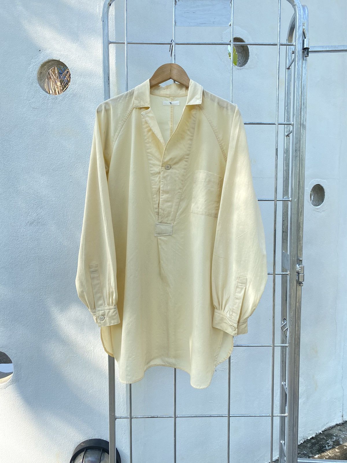 image of Ys Y’S Yohji Yamamoto Light Yellow Oversized Dress Shirt, Women's (Size XL)