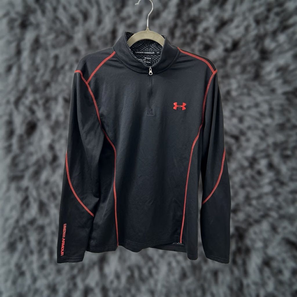 Under Armour Under Armour ColdGear Pullover 1/4 Zip Mens Large Black Red Sweatshirt L/S Nightfall? (adjusted) Size US L / EU 52-54 / 3 - 1 Thumbnail