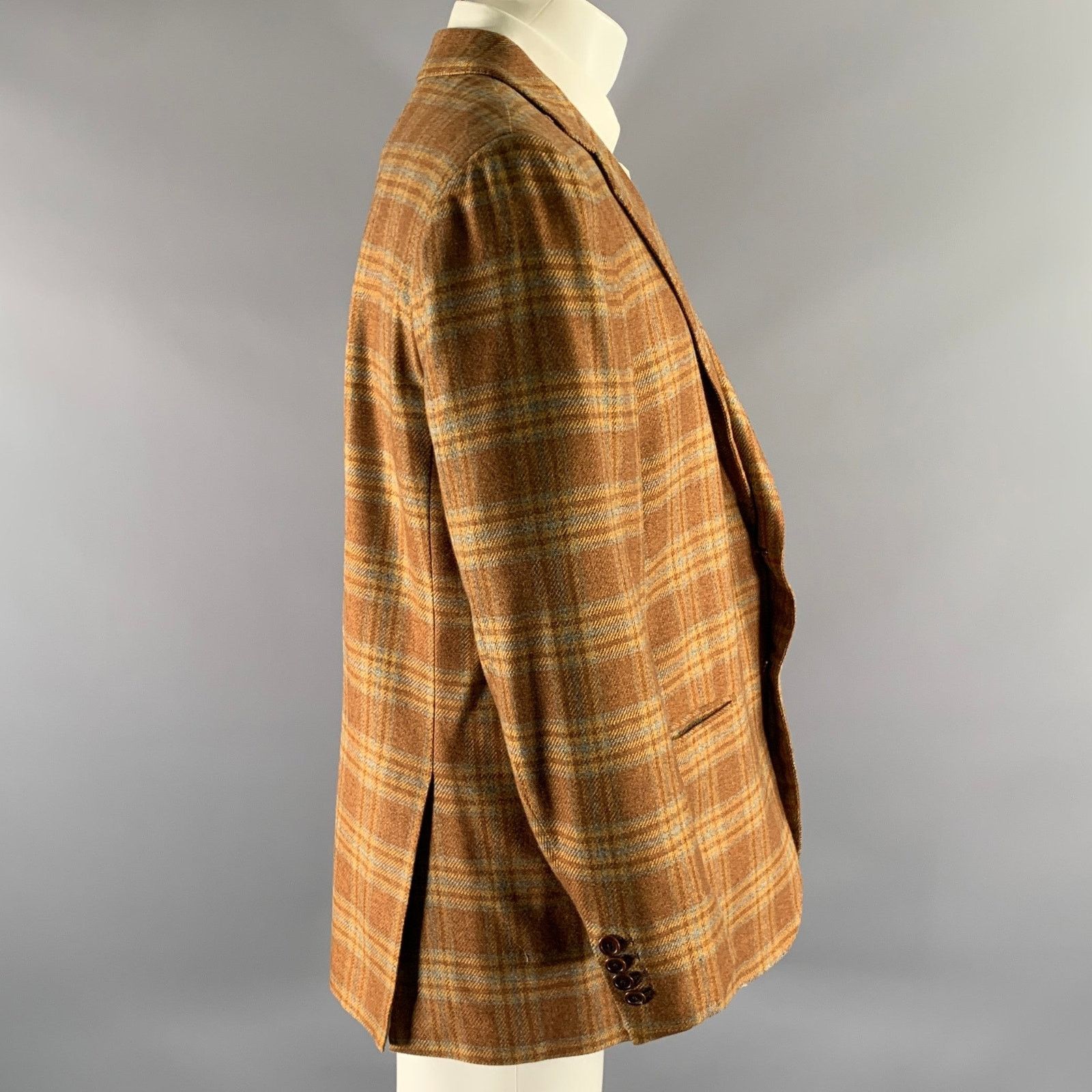 Other BORRELLI Brown Camel Plaid Cashmere Notch Lapel Sport Coat Size 44R - 3 Thumbnail