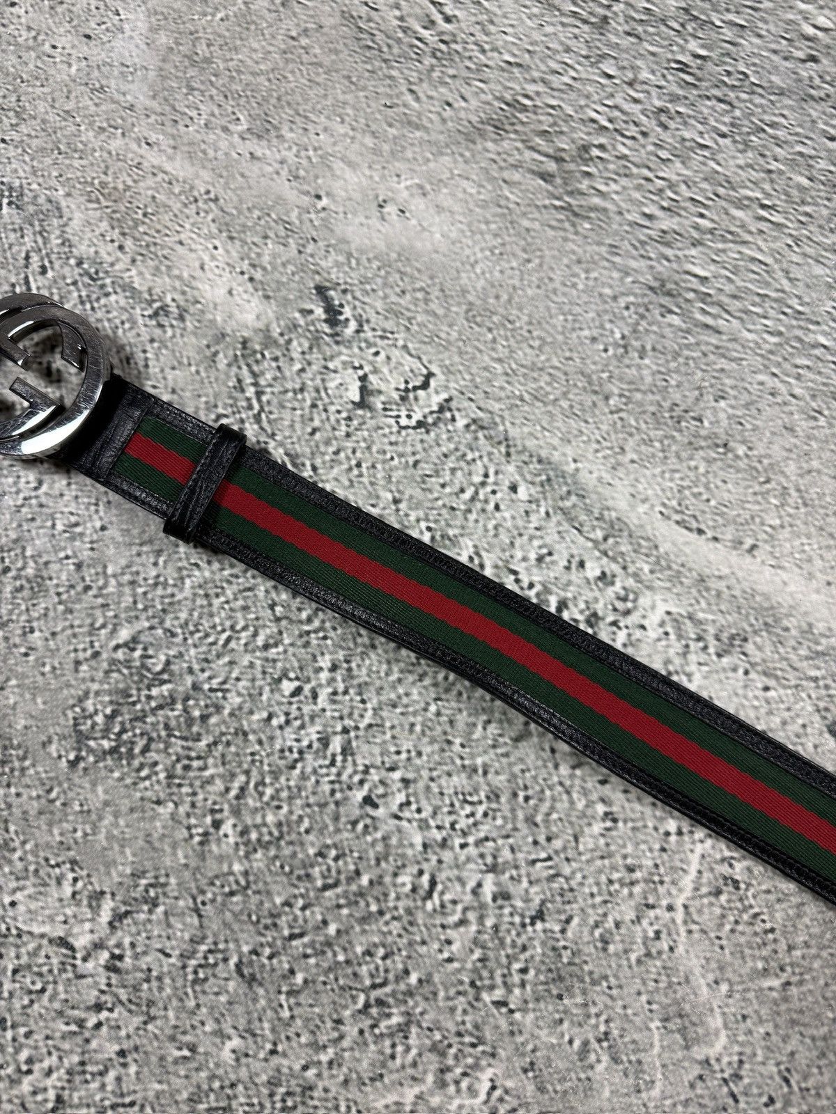 Gucci Gucci belt big buckle double G black silver web green red Size 40 - 3 Thumbnail