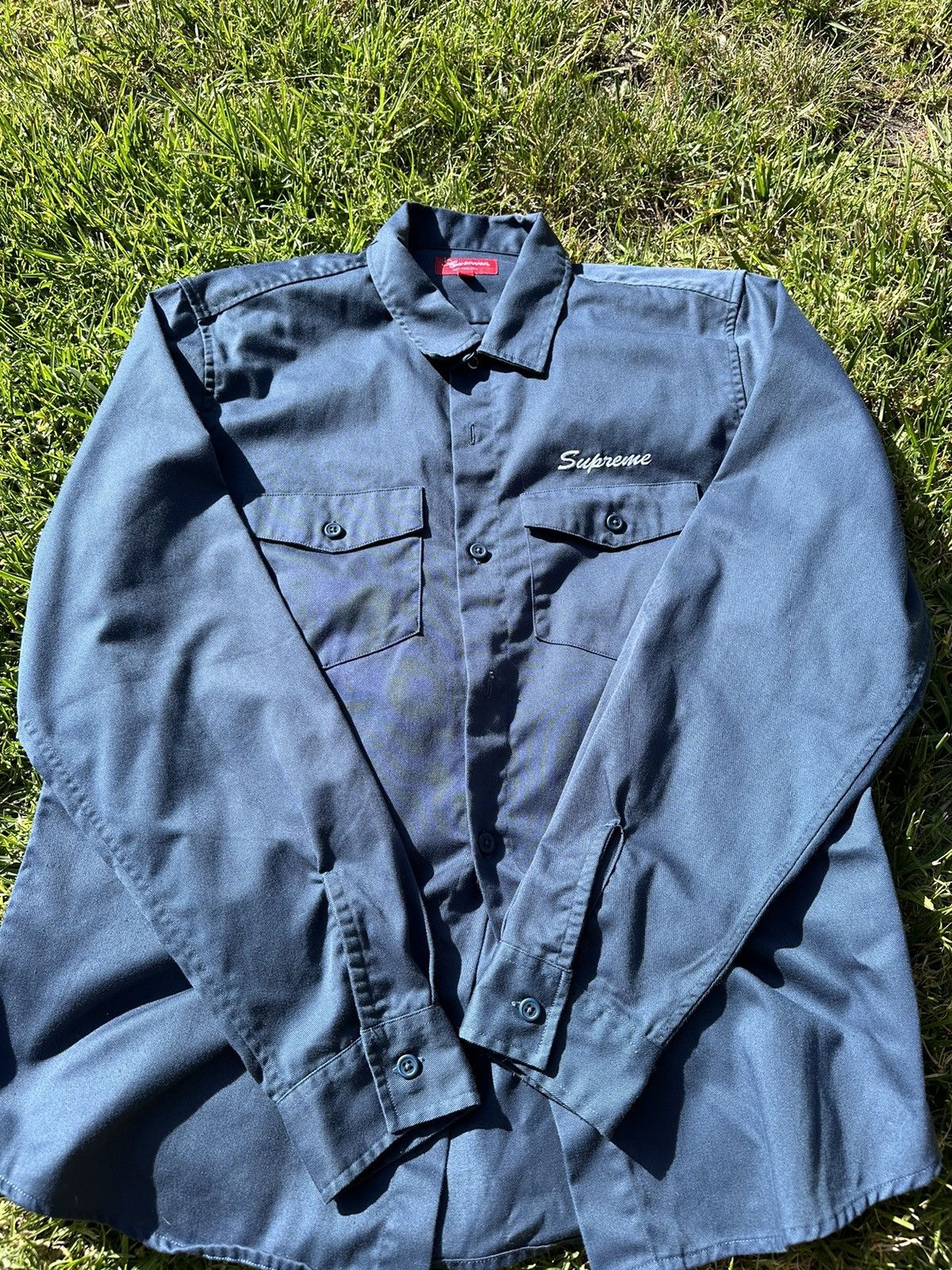 image of Supreme Classic “Waste” Navy Work Shirt, Men's (Size Medium)