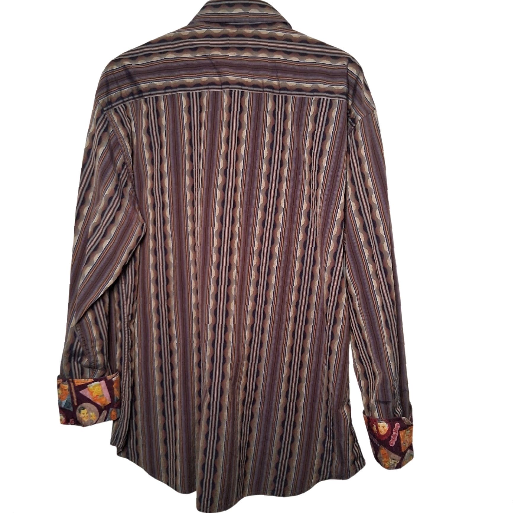 Robert Graham Robert Graham Shirt Men 2XL Gin And Tonic Purple Stripe Flip Cuff Artsy Abstract Size US XXL / EU 58 / 5 - 4 Thumbnail