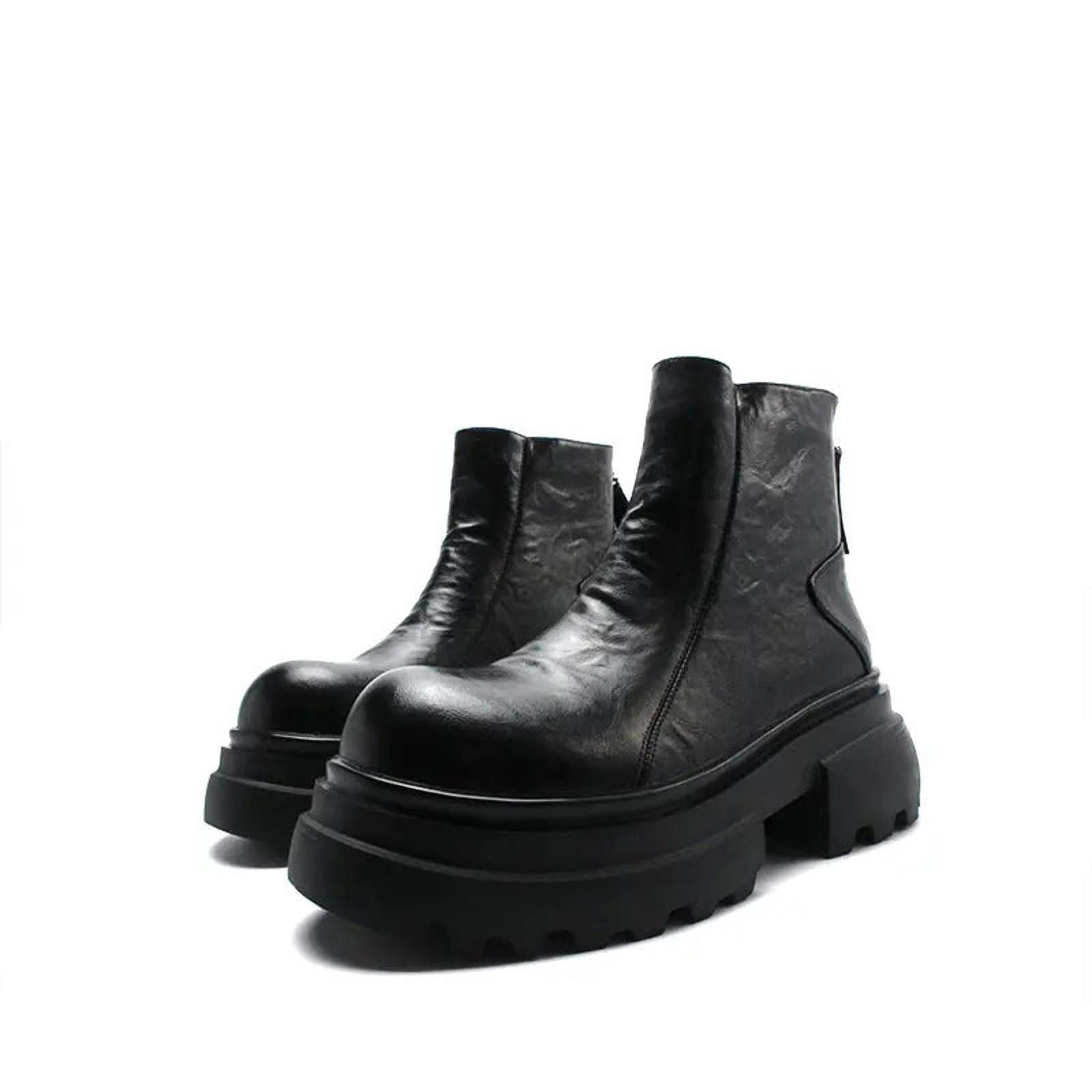 Japanese Brand Black Chunky Platform Ankle Boots, Leather Combat Boots Size US 9 / EU 42 - 5 Thumbnail