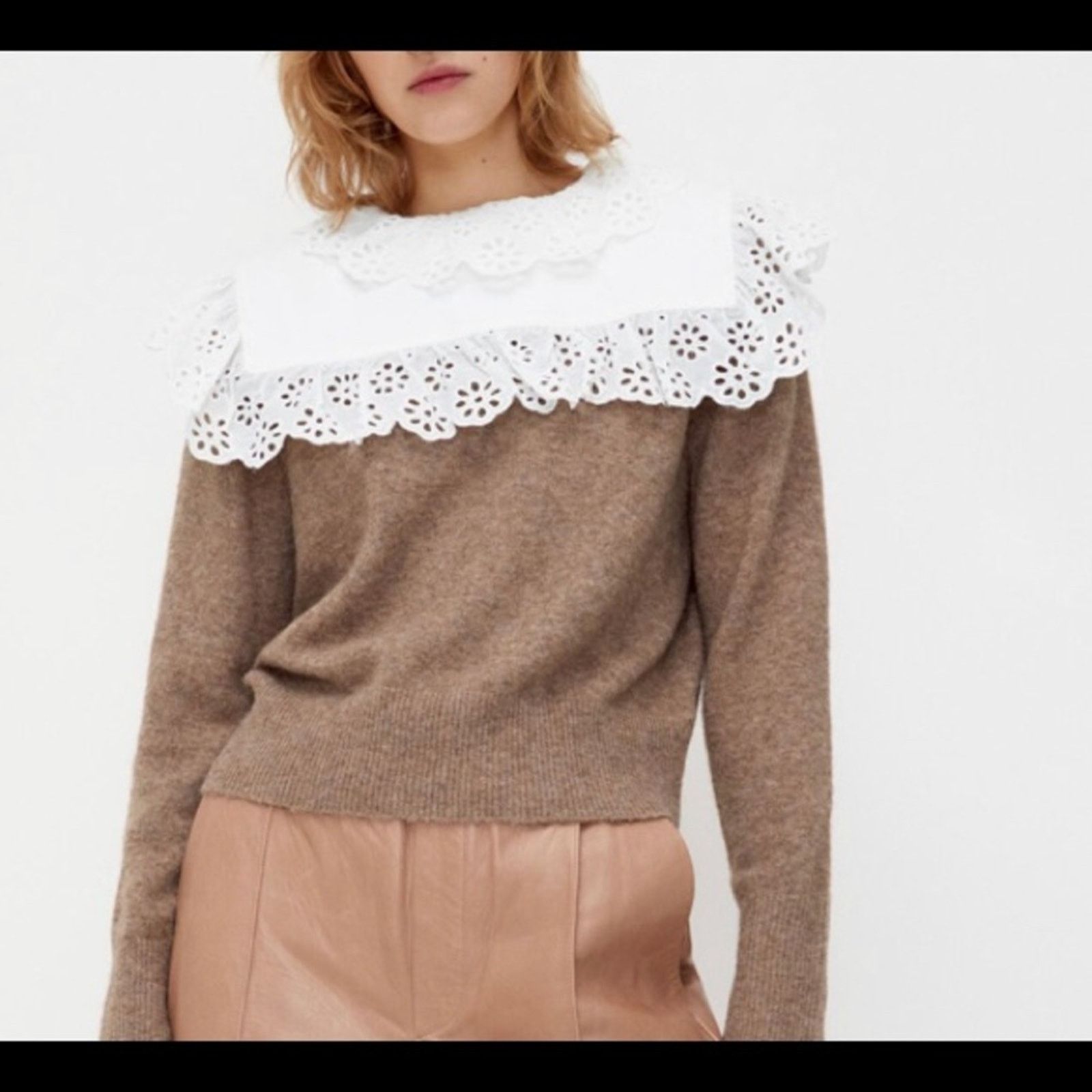 Zara Zara wool blend brown sweater with contrasting collar Small Size S / US 4 / IT 40 - 3 Thumbnail