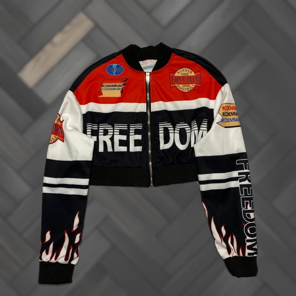 Shein SHEIN Women's ICON Graphic Drop Shoulder Jacket Red White Size M Polyester Bomber Jacket Multicolor Womens M Jacket Size M / US 6-8 / IT 42-44 - 1 Thumbnail