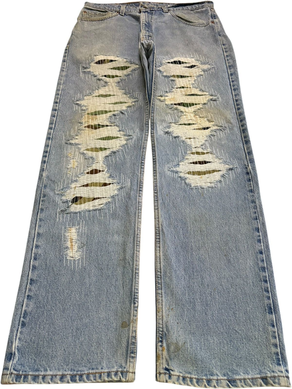 Levi's Vintage 90s Levis 505 Sashiko Mud Wash Distress Loose Jeans Size US 34 / EU 50 - 1 Thumbnail