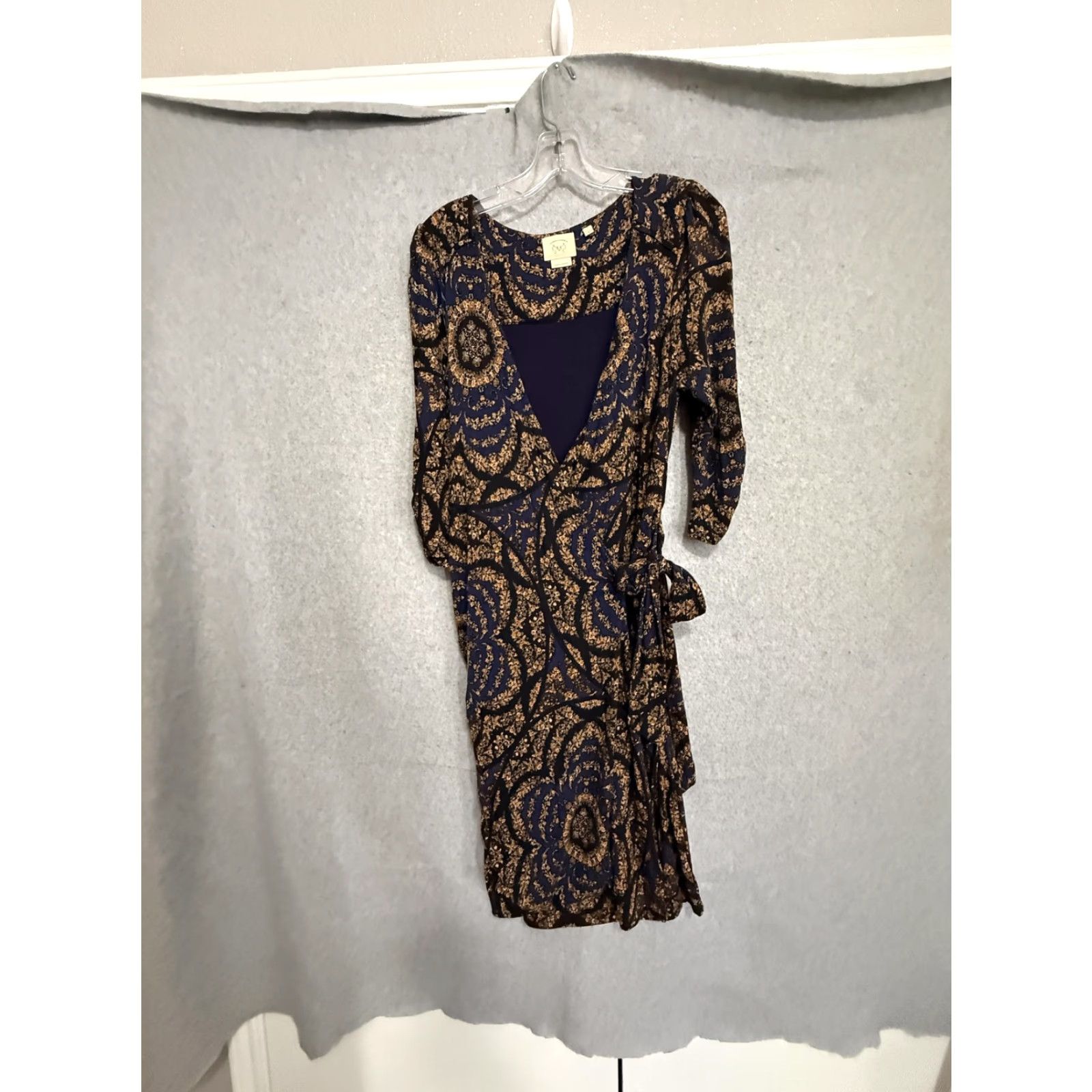 Anthropologie Vanessa Virginia Dress Blue Floral Wrap Sheath Knee Length S 3/4 Anthropologie Size S / US 4 / IT 40 - 2 Thumbnail