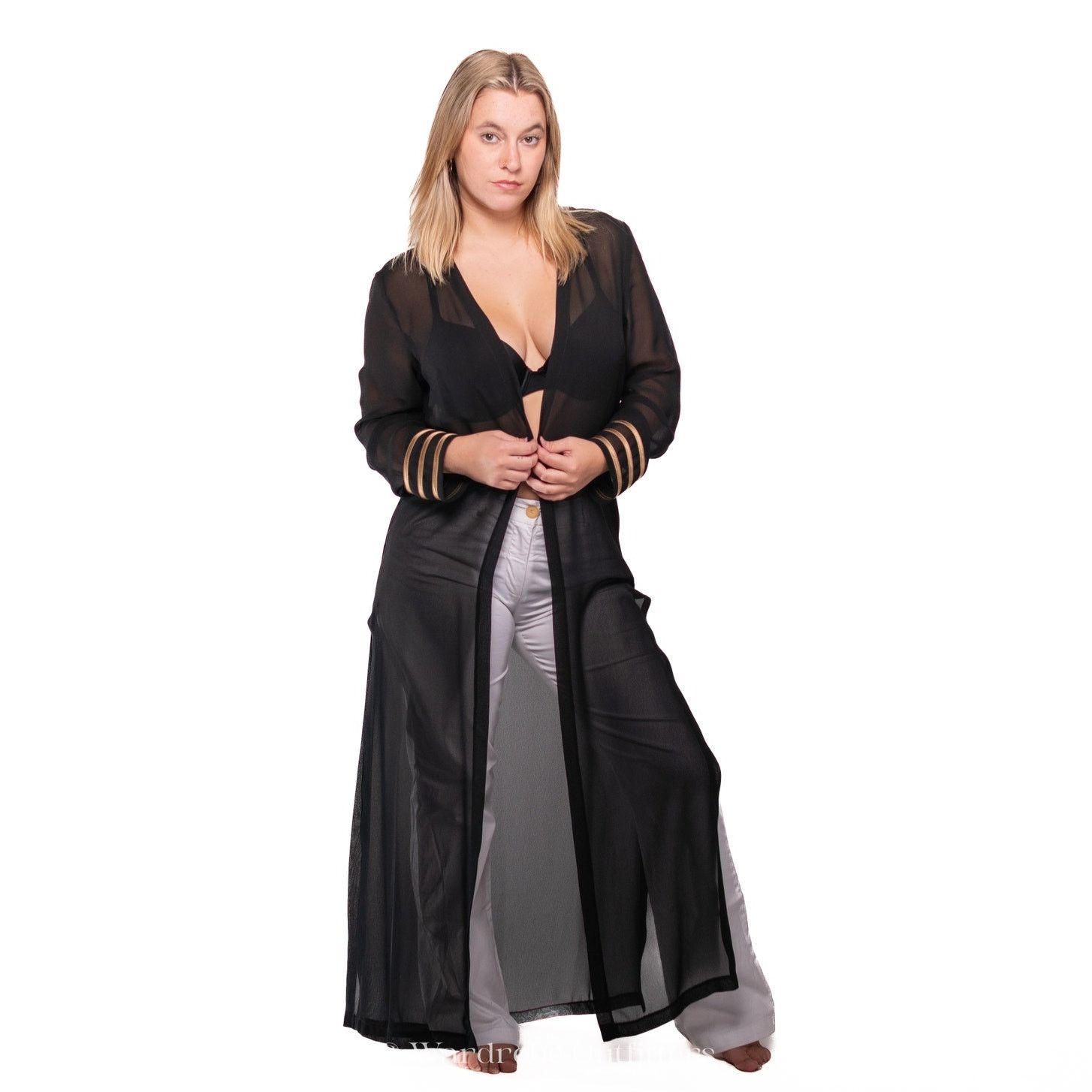 Joseph Ribkoff Vintage 80s Joseph Ribkoff Couture Black Sheer Duster Size ONE SIZE - 1 Thumbnail