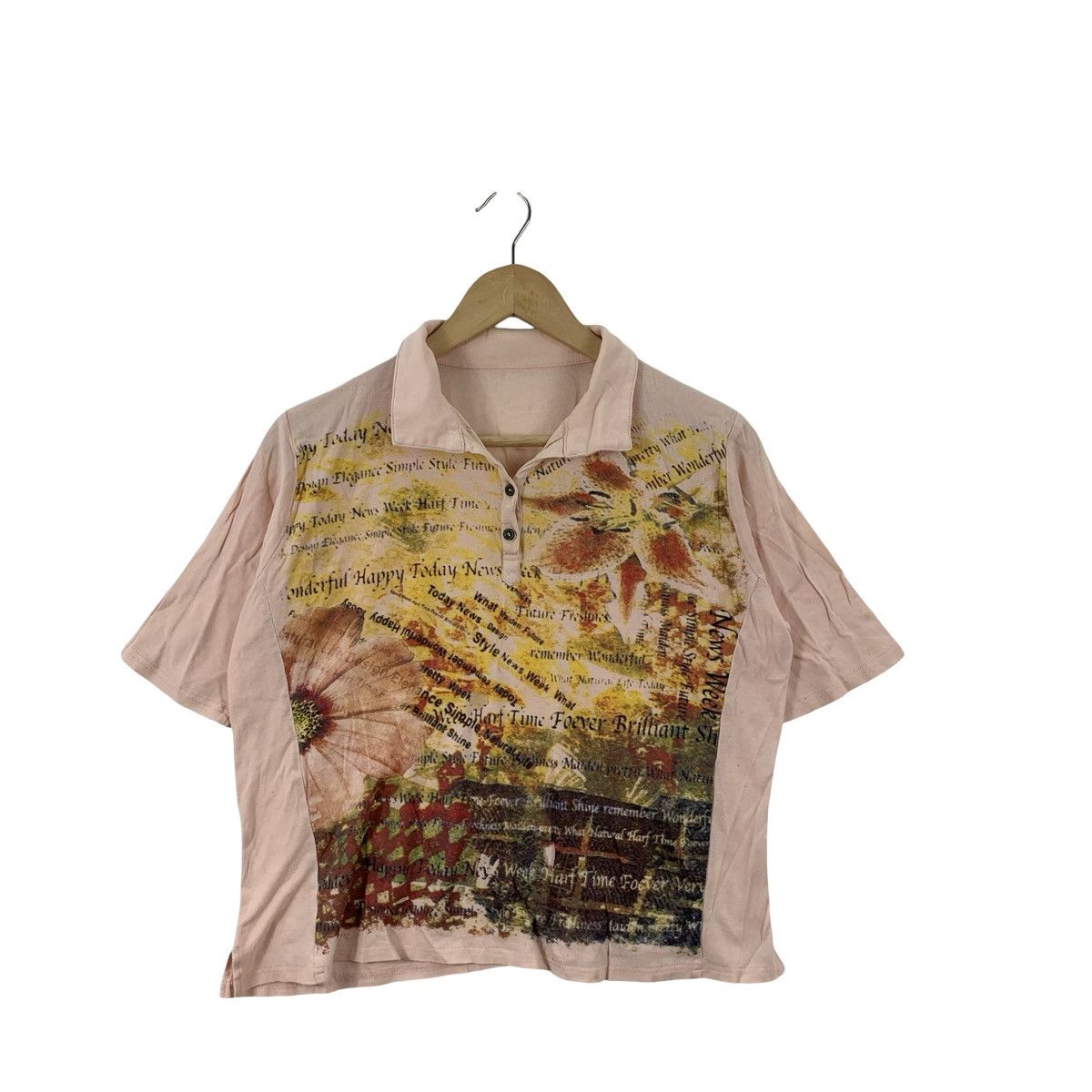 Vintage Vintage Floral Collage Polo Shirt Typography Graphic Pink Size S / US 4 / IT 40 - 4 Thumbnail