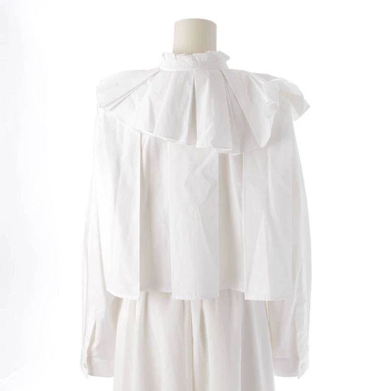 Jil Sander Jil Sander White ruffled blouse with lotus leaf design Size XXS / US 00 / IT 34 - 4 Thumbnail