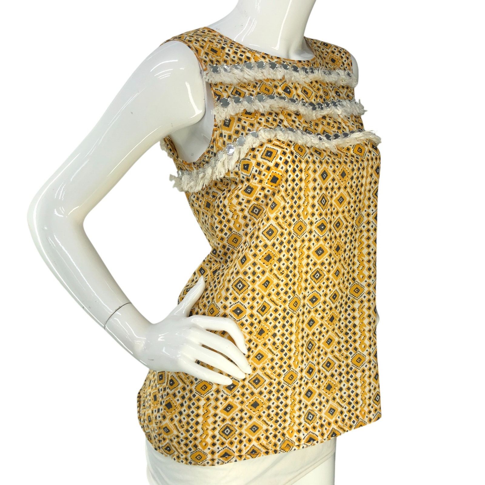 Tory Burch Tory Burch Size 6 Top Embellished Fringe Sleeveless Yellow Size M / US 6-8 / IT 42-44 - 10 Thumbnail