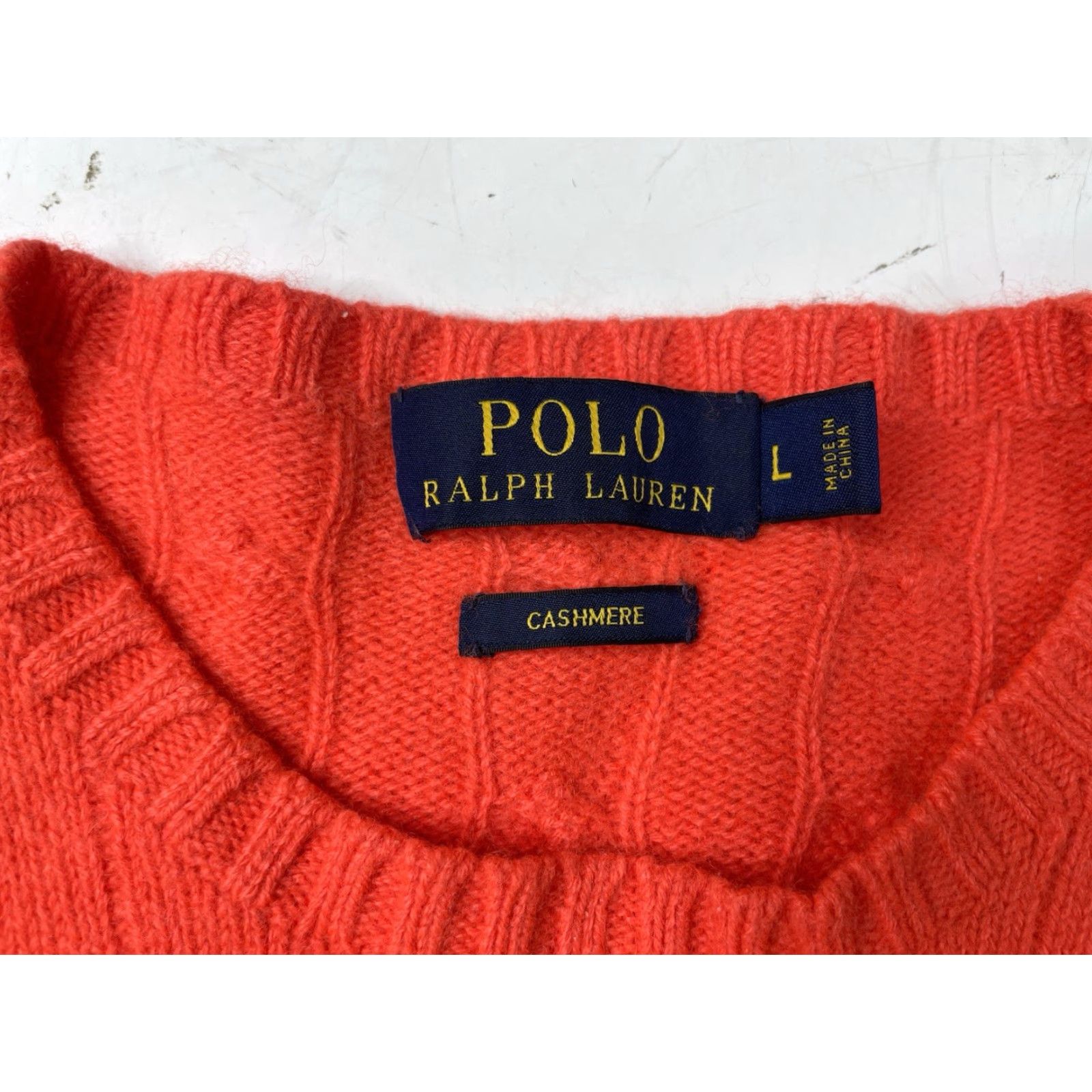 Polo Ralph Lauren VINTAGE Polo Ralph Lauren Orange Cashmere Cable-knit Crewneck Pullover Sweater L Women Size L / US 10 / IT 46 - 2 Thumbnail