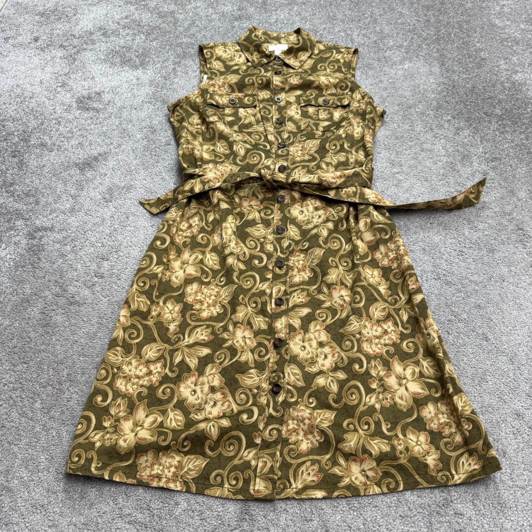 Charter Club Charter Club Cotton Button Down Midi Shirt Dress Women Plus 14W Green Sleeveless Floral Belted Light Weight - Womens Size XL / US 12-14 / IT 48-50 - 2 Thumbnail