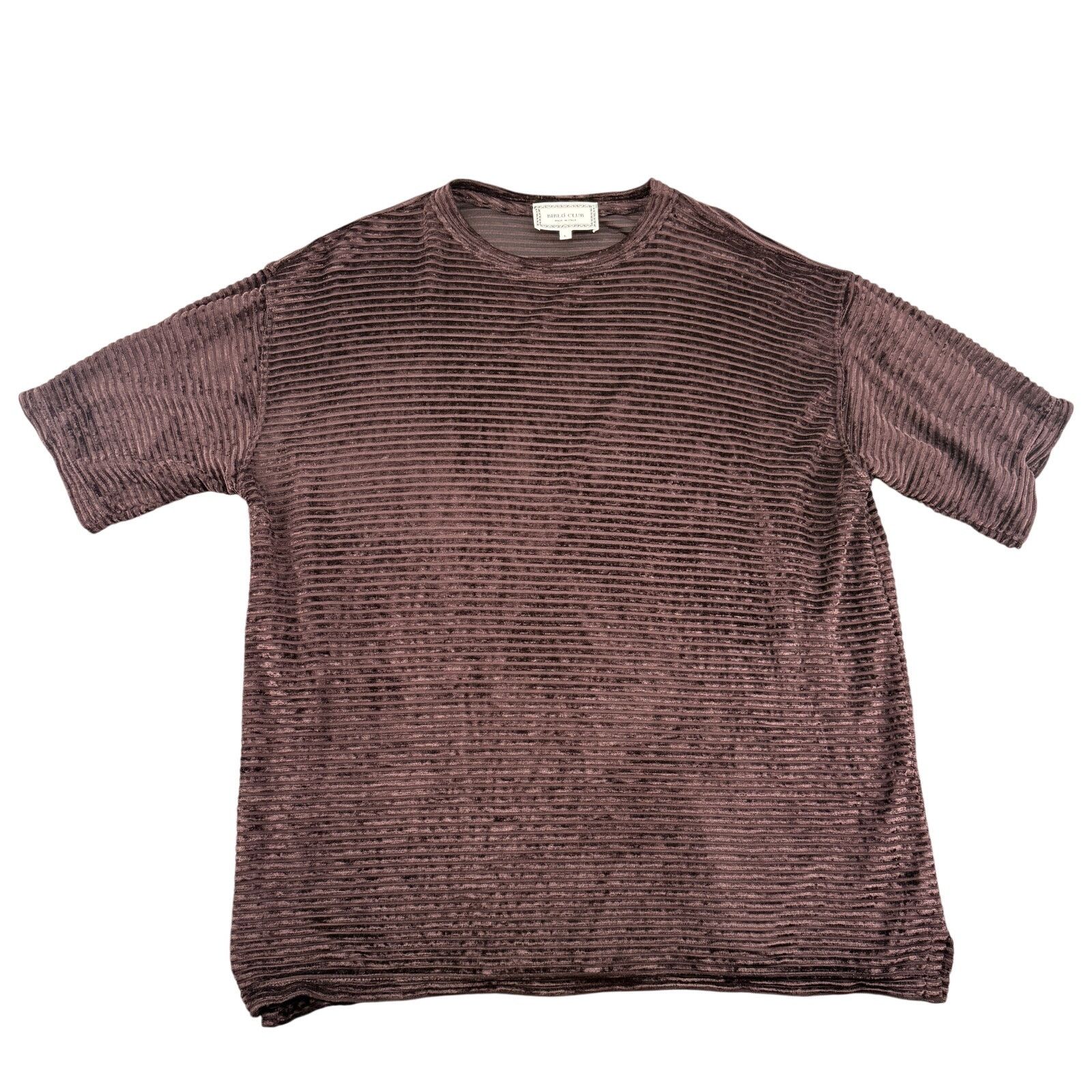 Vintage Biblo Club Rayon Velvet Stripe T Shirt Large Made In Italy in Brown, Men's