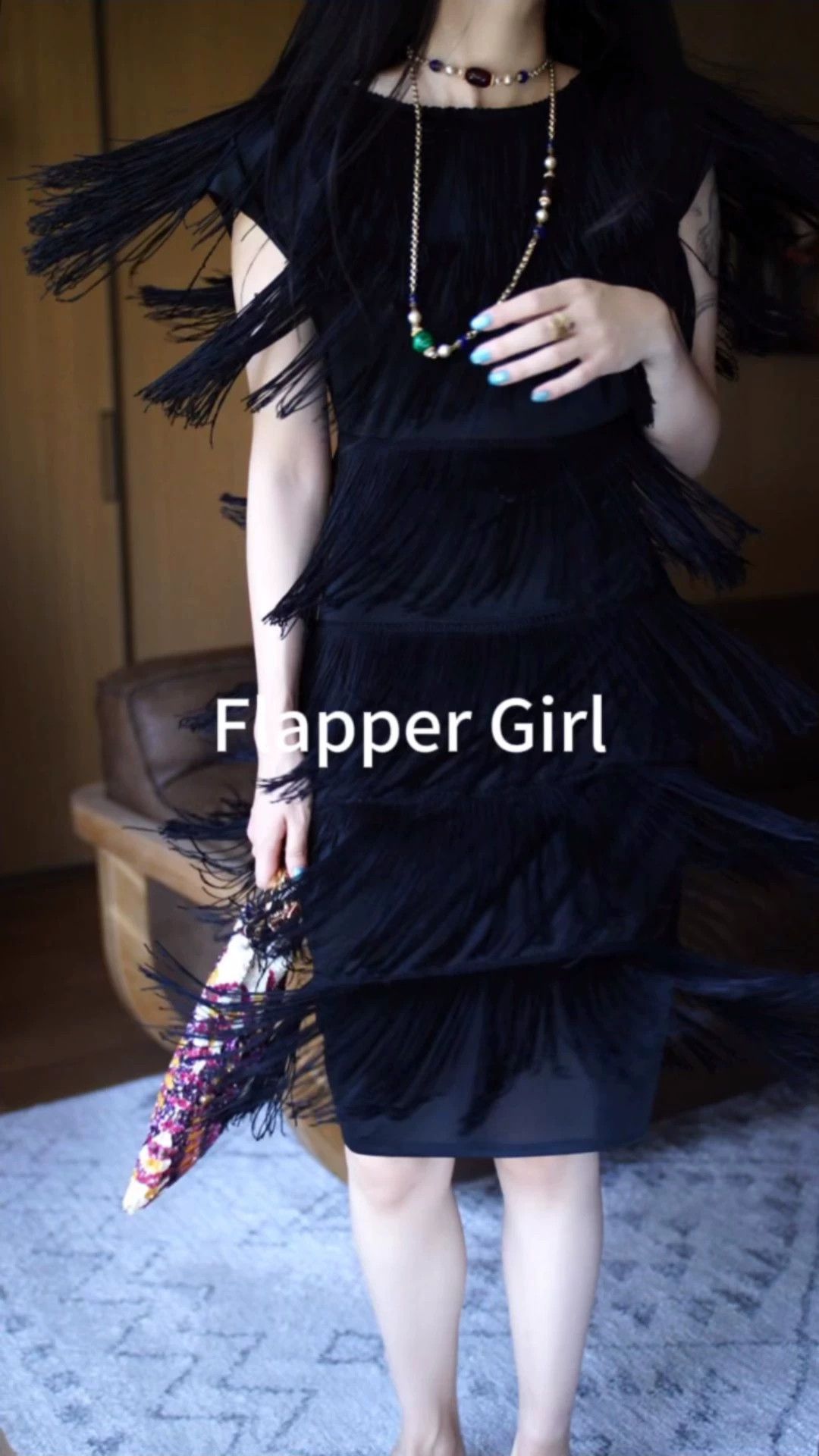 Vintage Vintage USA Black Flapper Tassel Dress S/M Size S / US 4 / IT 40 - 1 Thumbnail