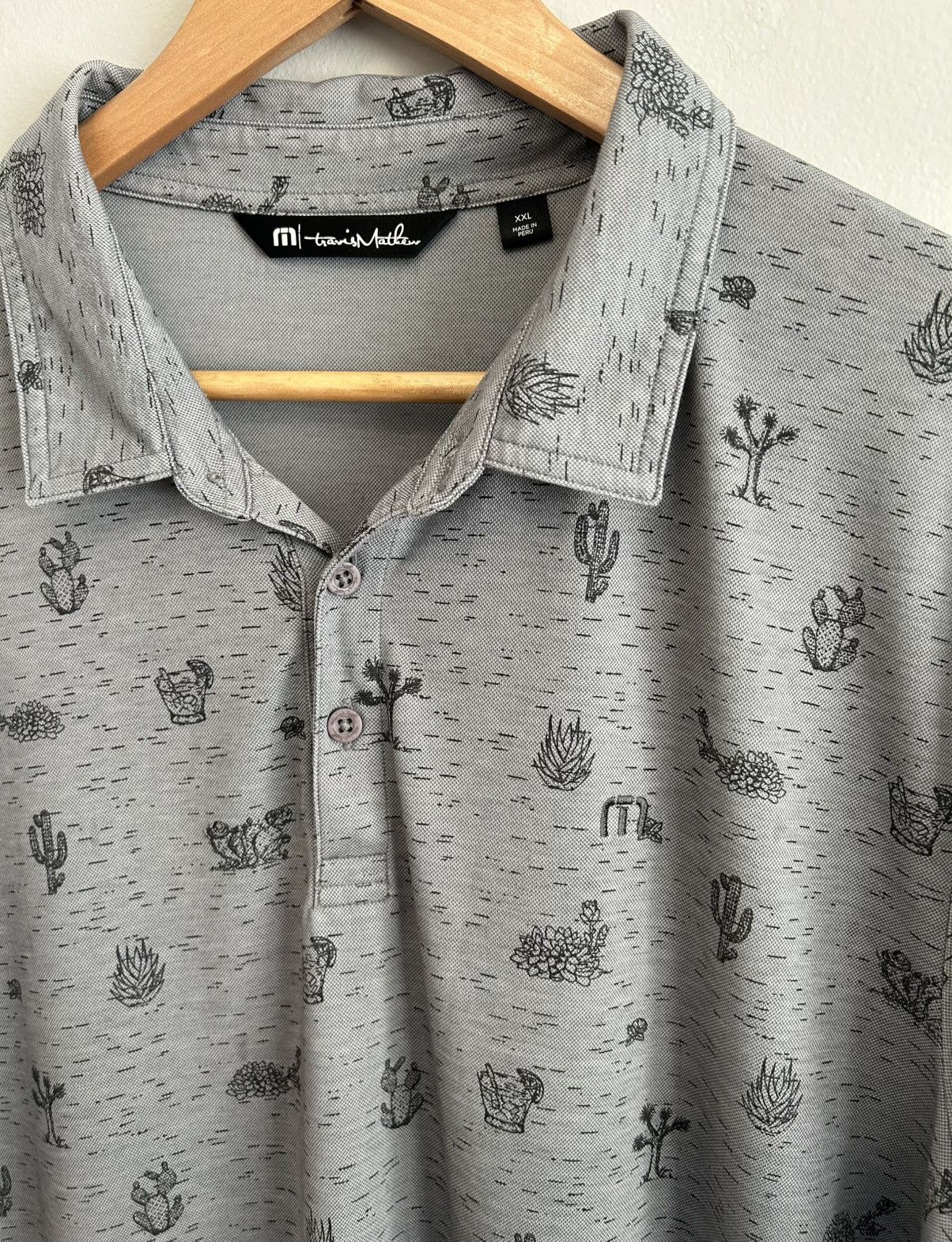TravisMathew Travis Mathew Mens Grey Cactus Print Size CXL Polo Shirt Size US XXL / EU 58 / 5 - 5 Thumbnail