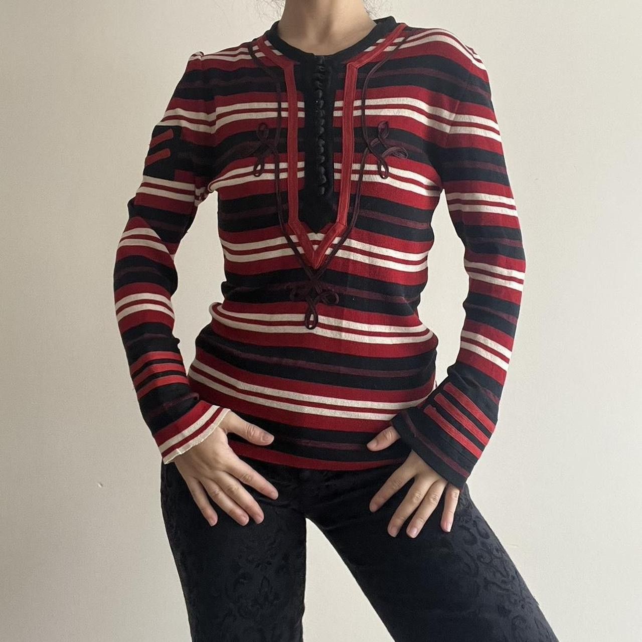 Red Striped JPG Vintage blouse size large
