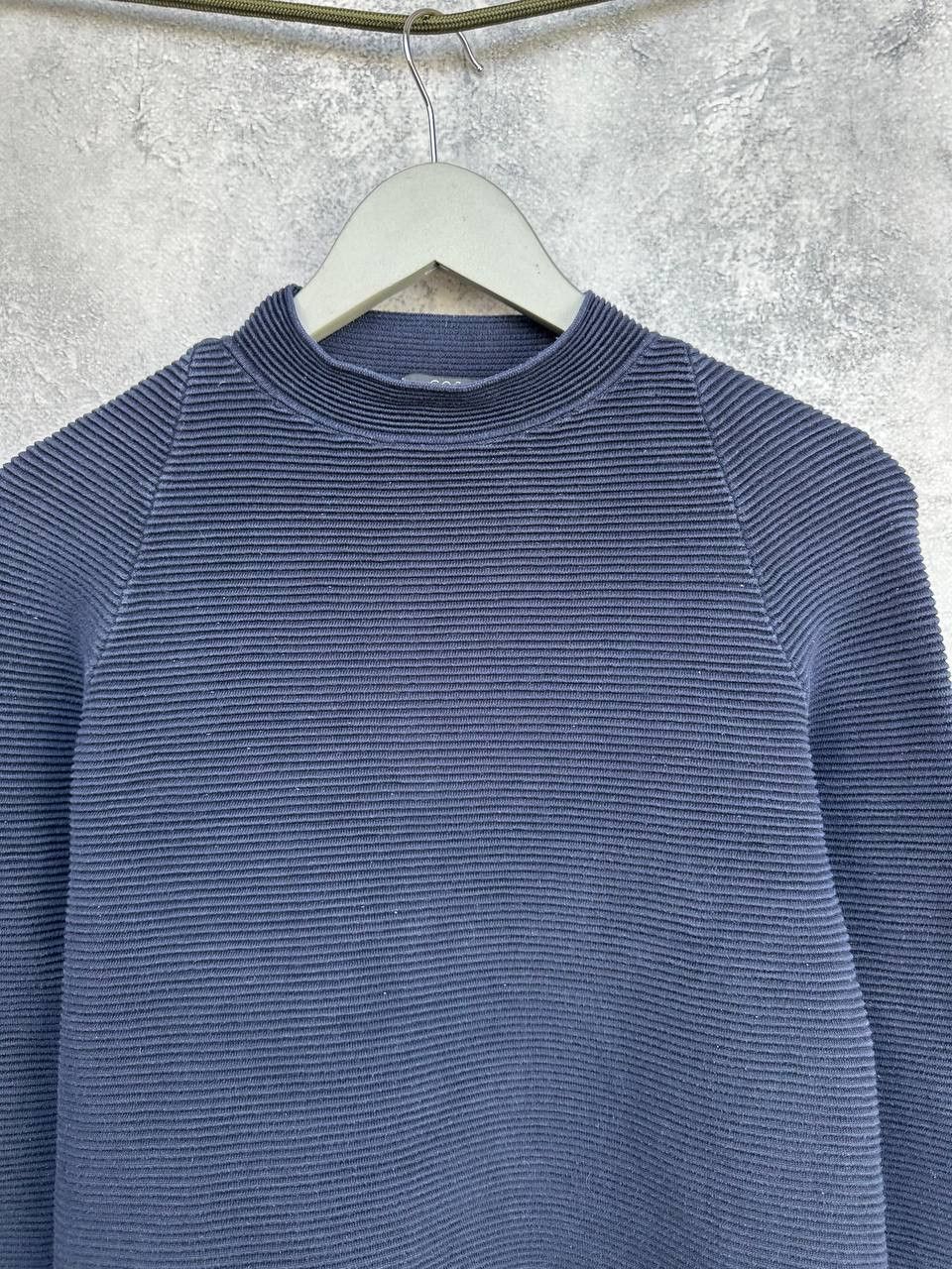 Cos COS Textured Cotton Mock Neck Ribbed Knit Sweater Navy Size XS / US 0-2 / IT 36-38 - 4 Thumbnail