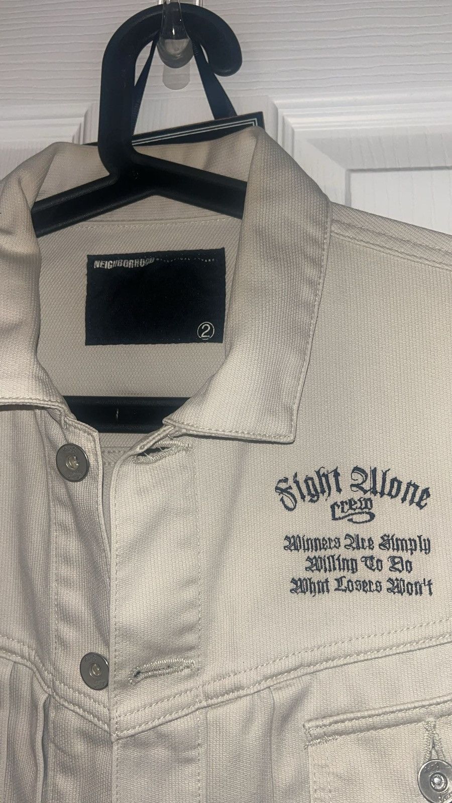Neighborhood Rare ‘Fight Alone’ Neighborhood White Denim Jacket Size US M / EU 48-50 / 2 - 2 Thumbnail