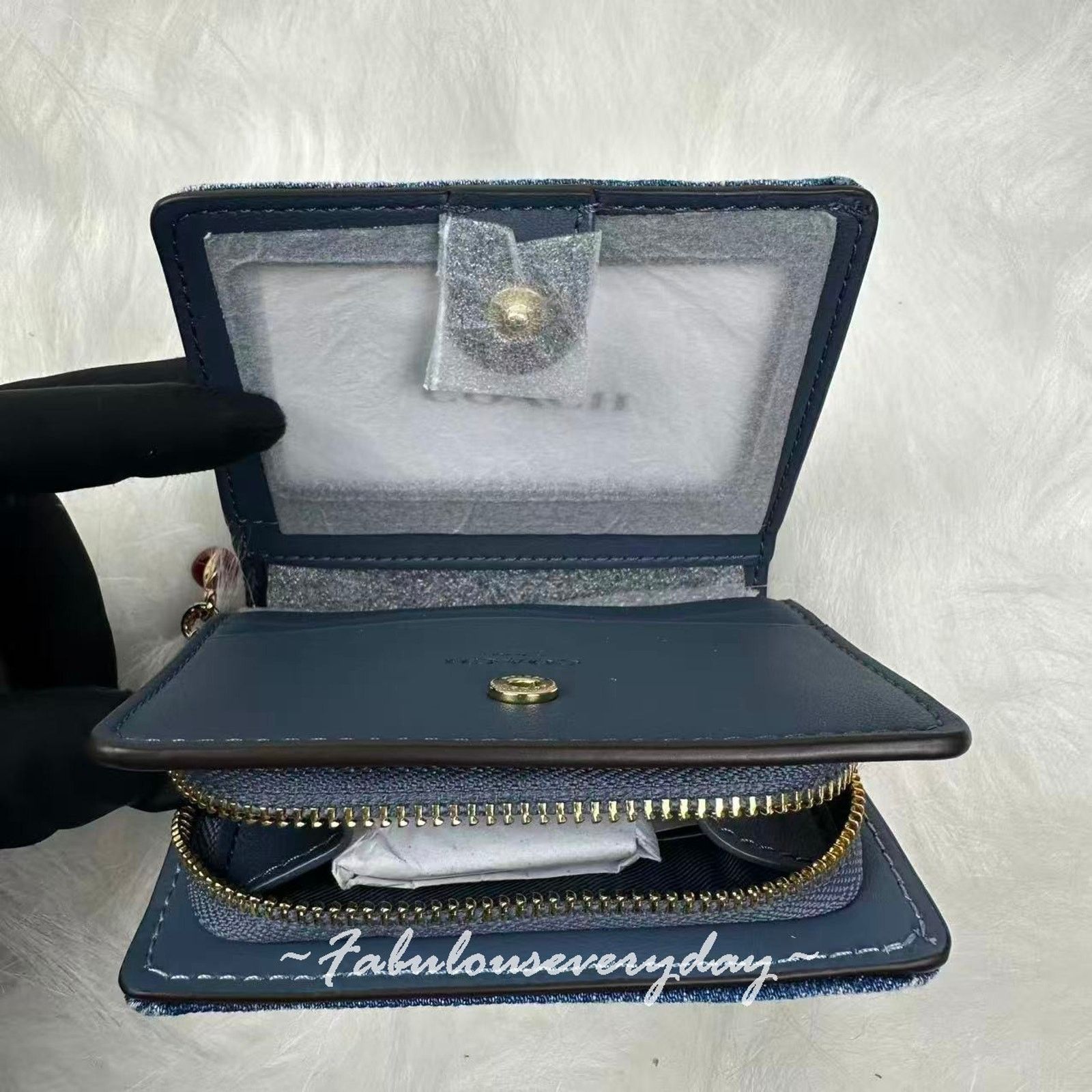 Coach Coach Snap Wallet Loved Denim Cherry Charm Gold/Light Indigo Size ONE SIZE - 6 Thumbnail