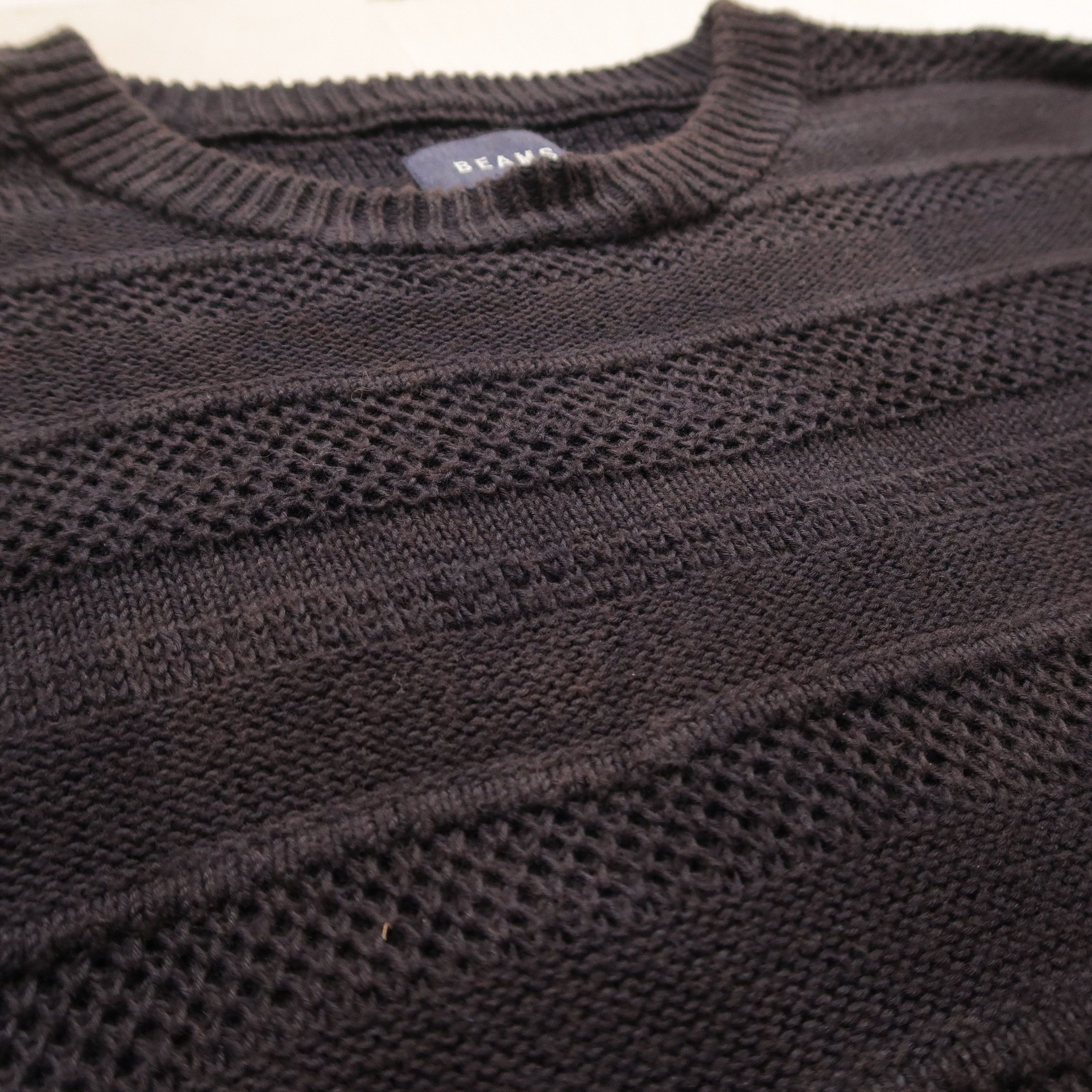 Beams Plus Vintage 90s Beams Cable Knit T-Shirt Faded Black Size US S / EU 44-46 / 1 - 6 Thumbnail