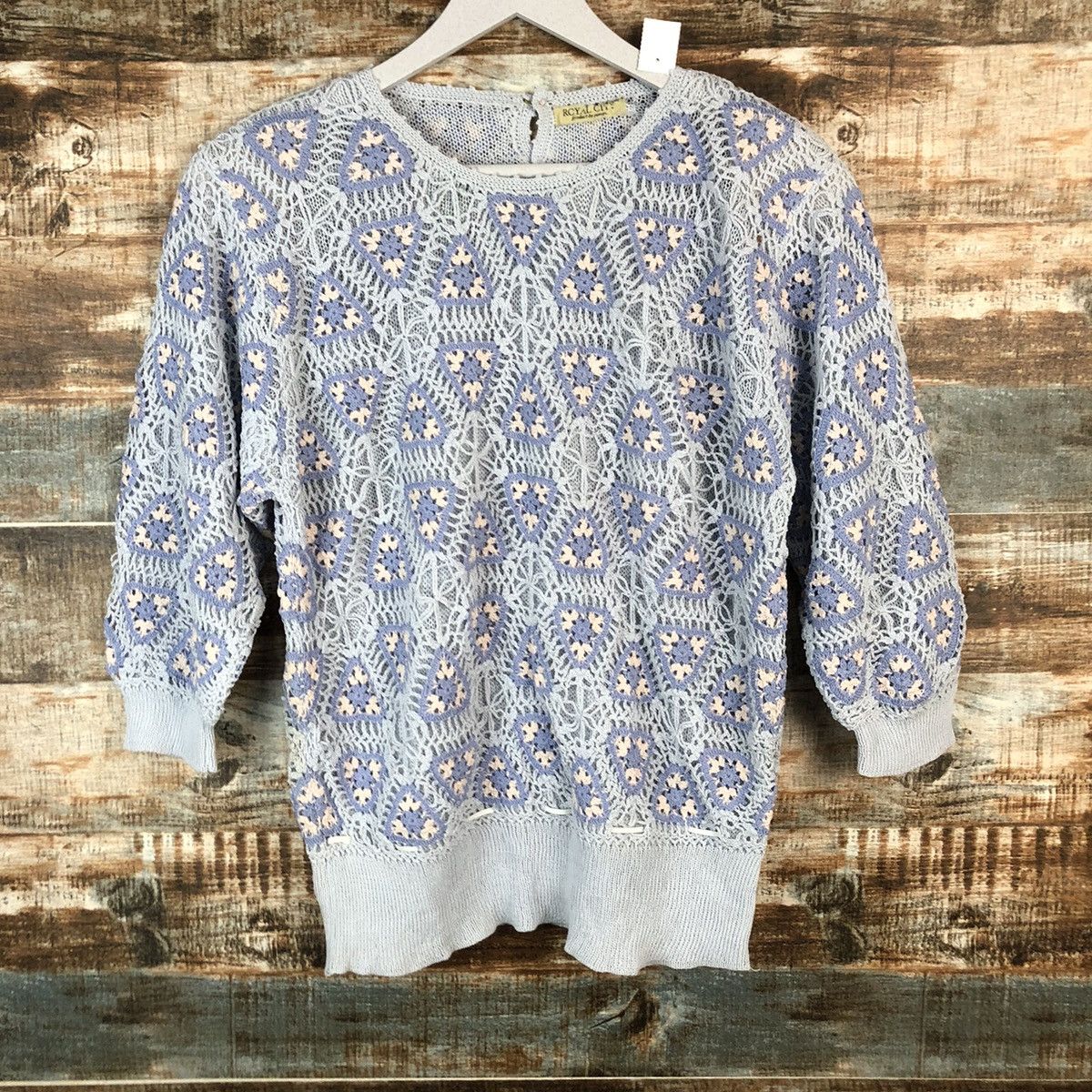 Homespun Knitwear × Japanese Brand Royal Ciny crochet meshnet vintage Blue Knitwear #A1374 Size M / US 6-8 / IT 42-44 - 6 Thumbnail